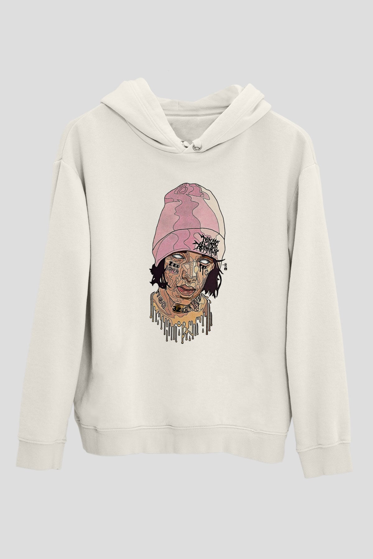 Lil Xan Baskılı Beyaz Unisex Kapüşonlu Sweatshirt
