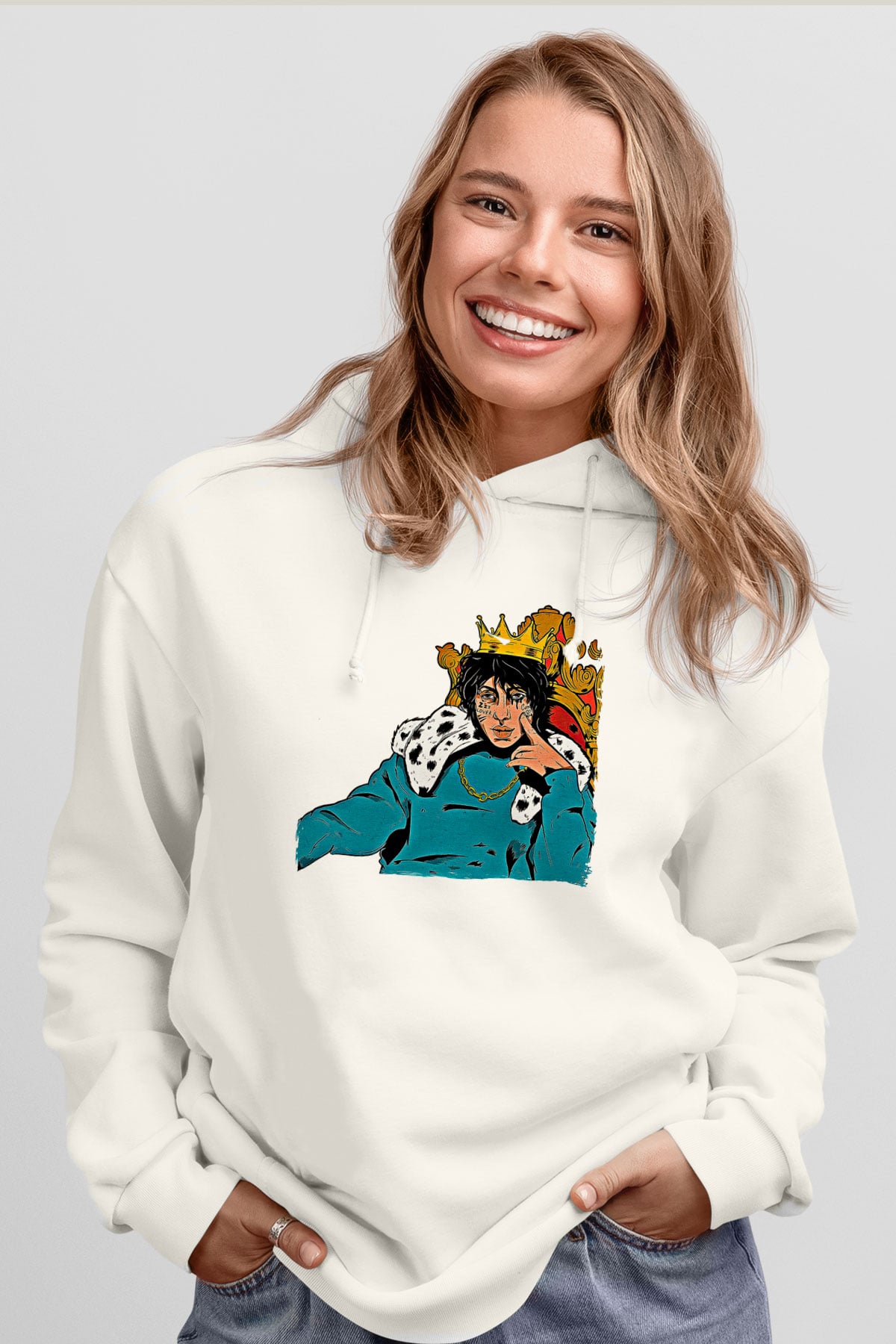Lil Xan Baskılı Beyaz Unisex Kapüşonlu Sweatshirt