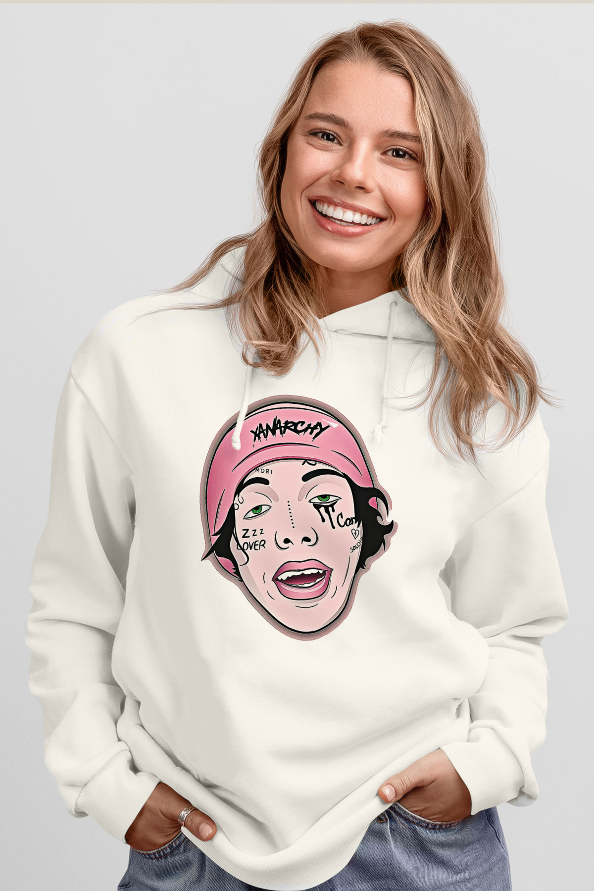 Lil Xan Baskılı Beyaz Unisex Kapüşonlu Sweatshirt