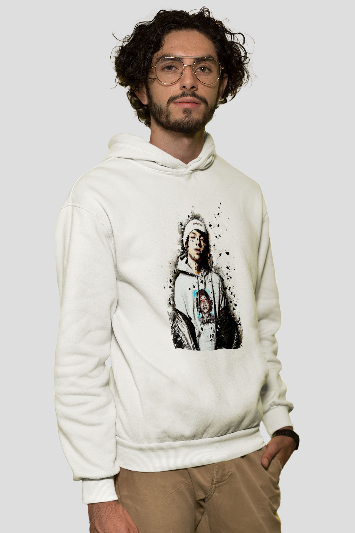Lil Xan Baskılı Beyaz Unisex Kapüşonlu Sweatshirt
