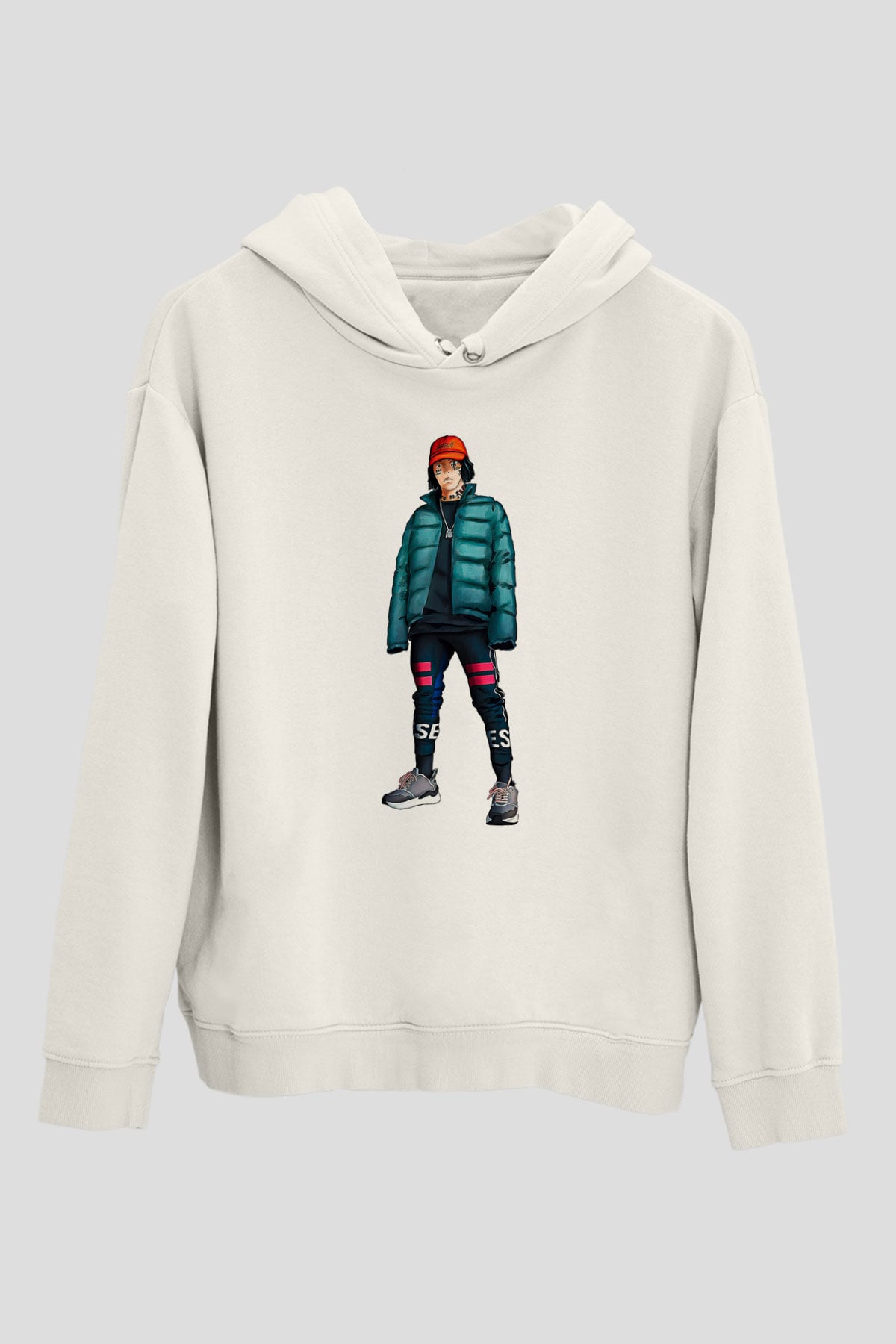 Lil Xan Baskılı Beyaz Unisex Kapüşonlu Sweatshirt