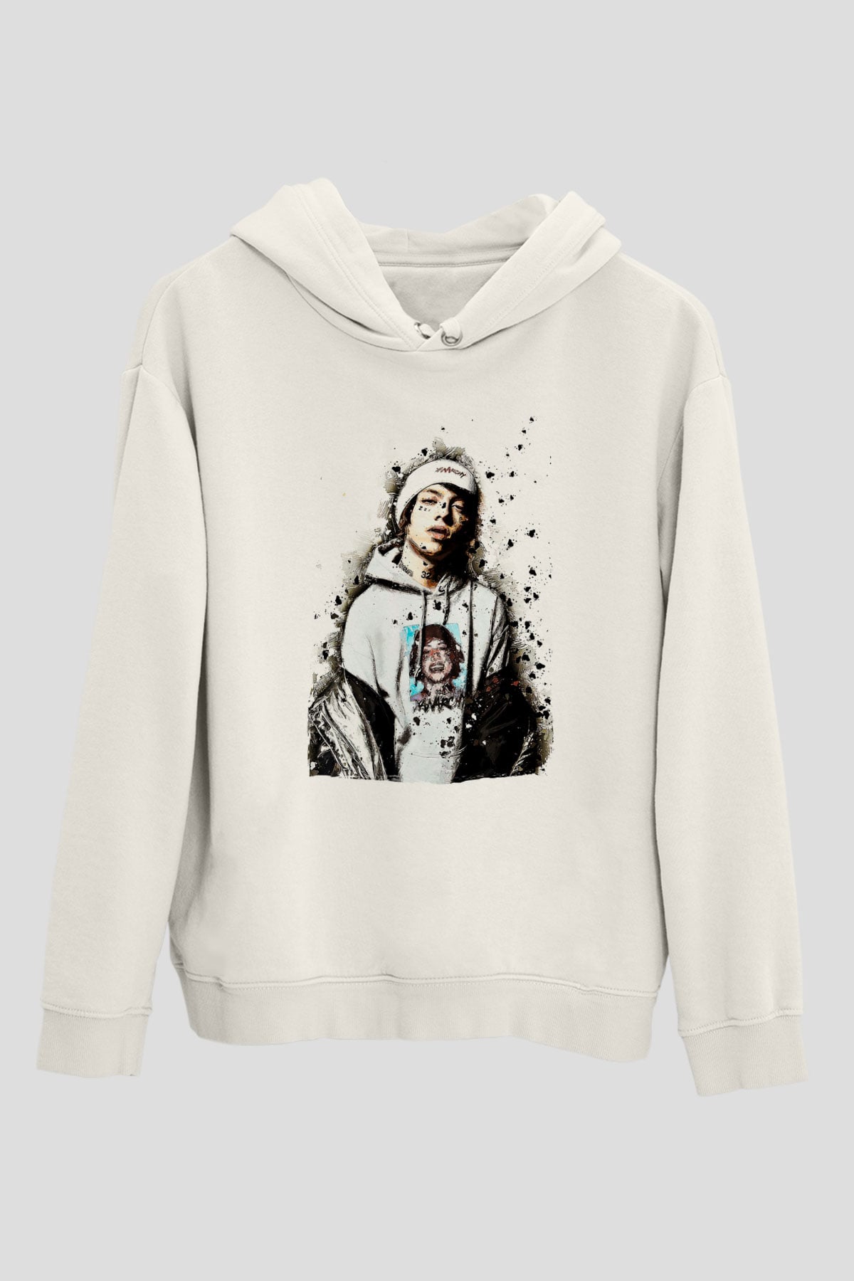 Lil Xan Baskılı Beyaz Unisex Kapüşonlu Sweatshirt