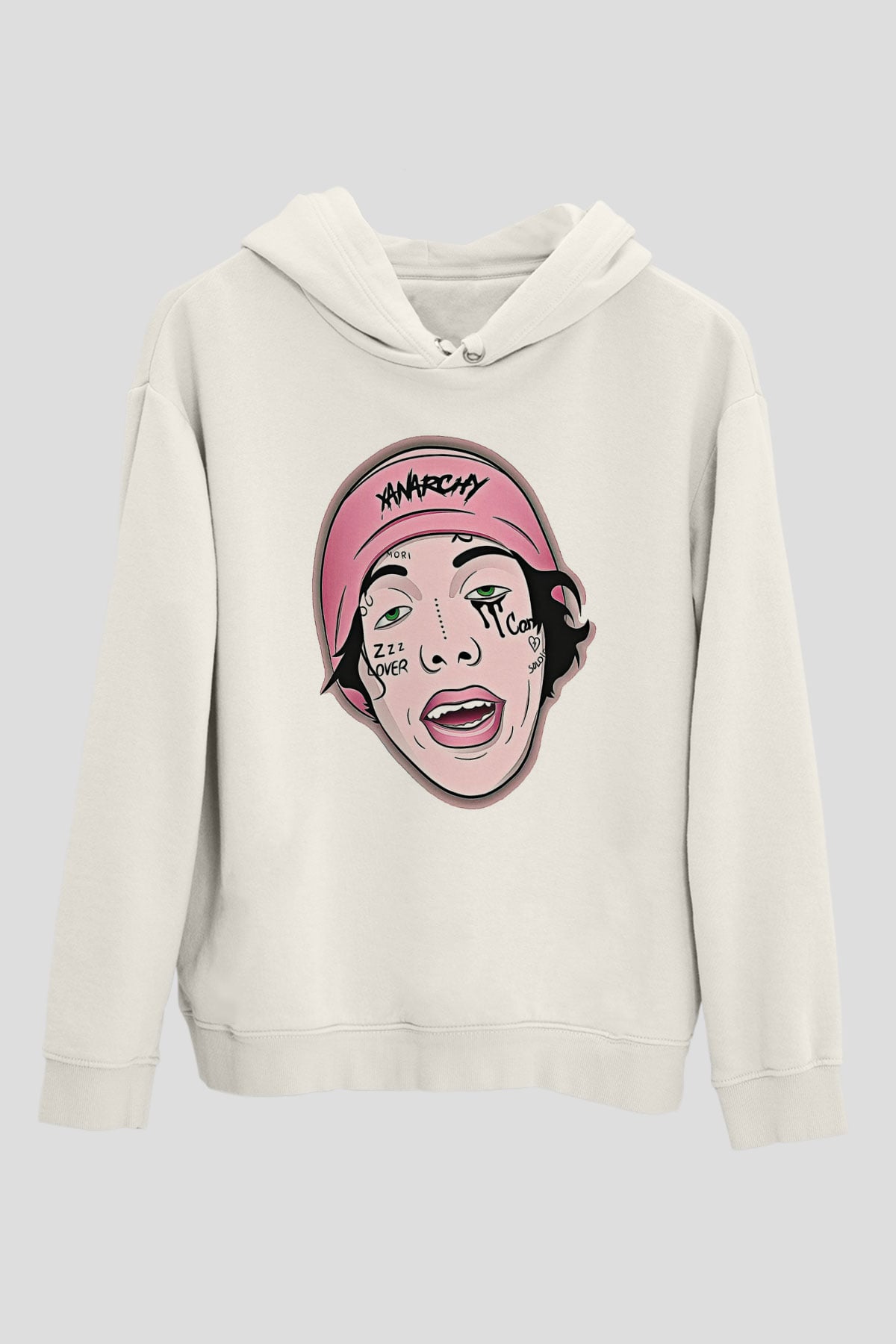 Lil Xan Baskılı Beyaz Unisex Kapüşonlu Sweatshirt