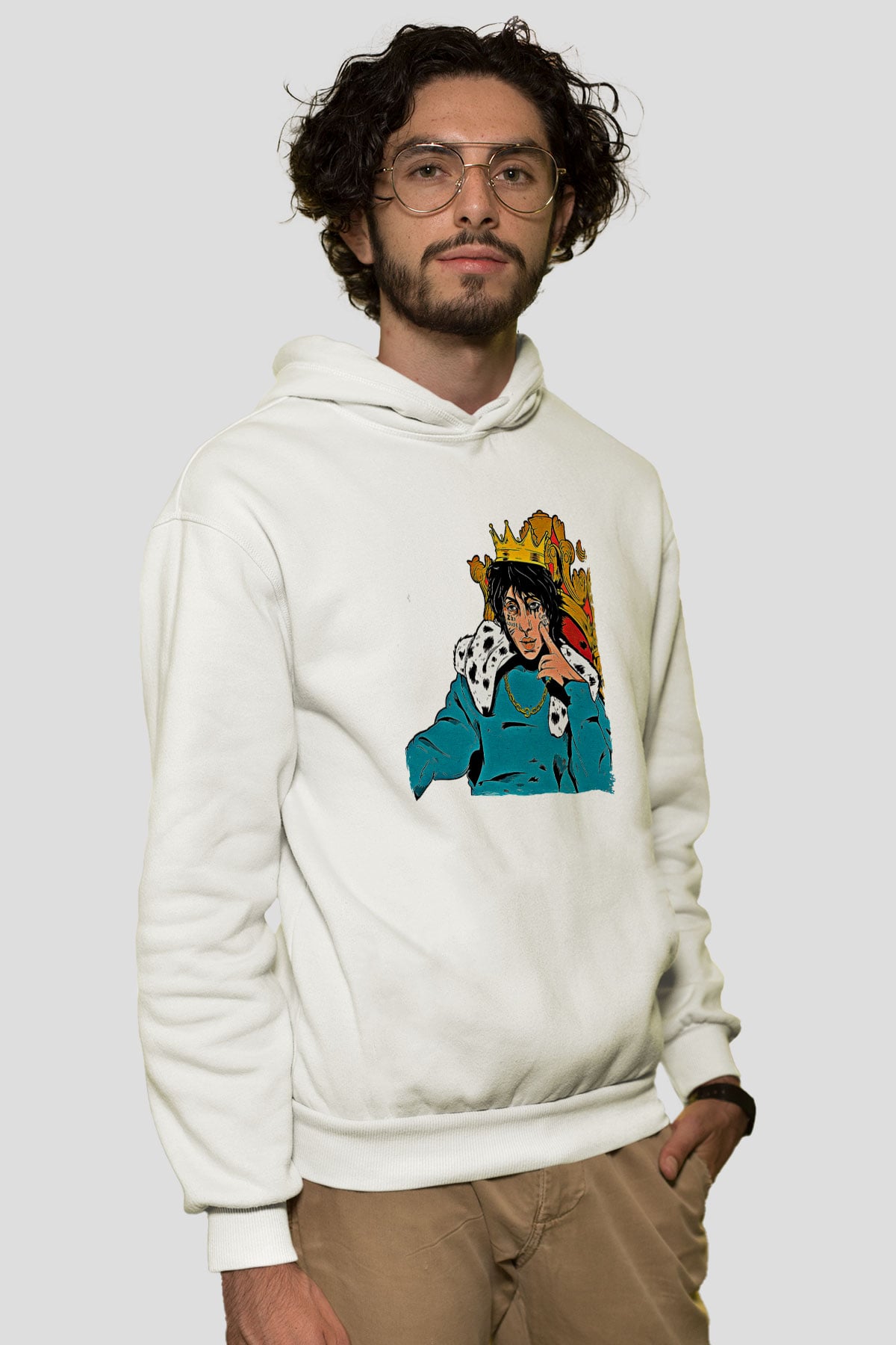 Lil Xan Baskılı Beyaz Unisex Kapüşonlu Sweatshirt