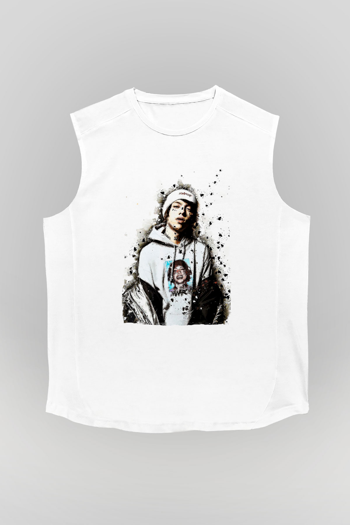 Lil Xan Baskılı Beyaz Unisex Kolsuz Tişört - Tshirt