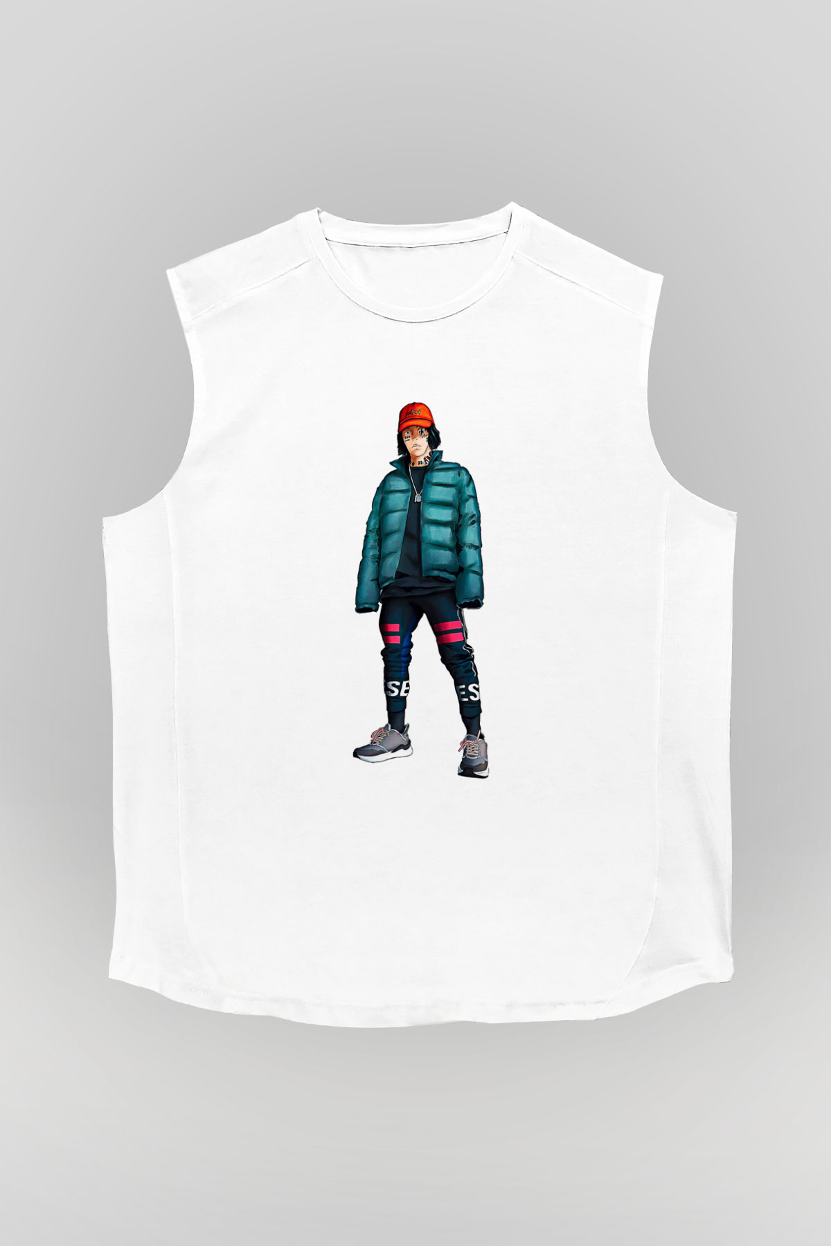 Lil Xan Baskılı Beyaz Unisex Kolsuz Tişört - Tshirt