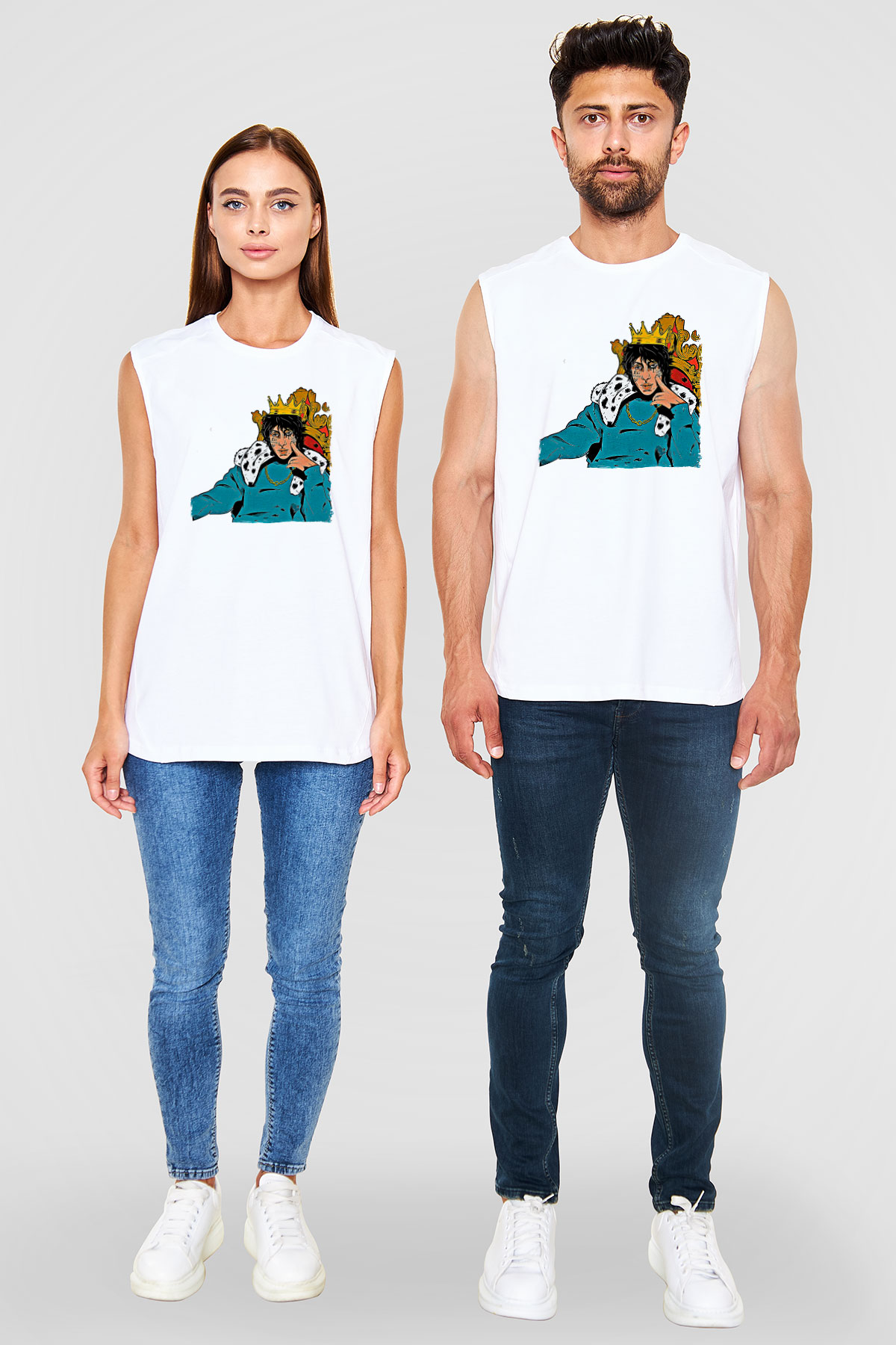 Lil Xan Baskılı Beyaz Unisex Kolsuz Tişört - Tshirt