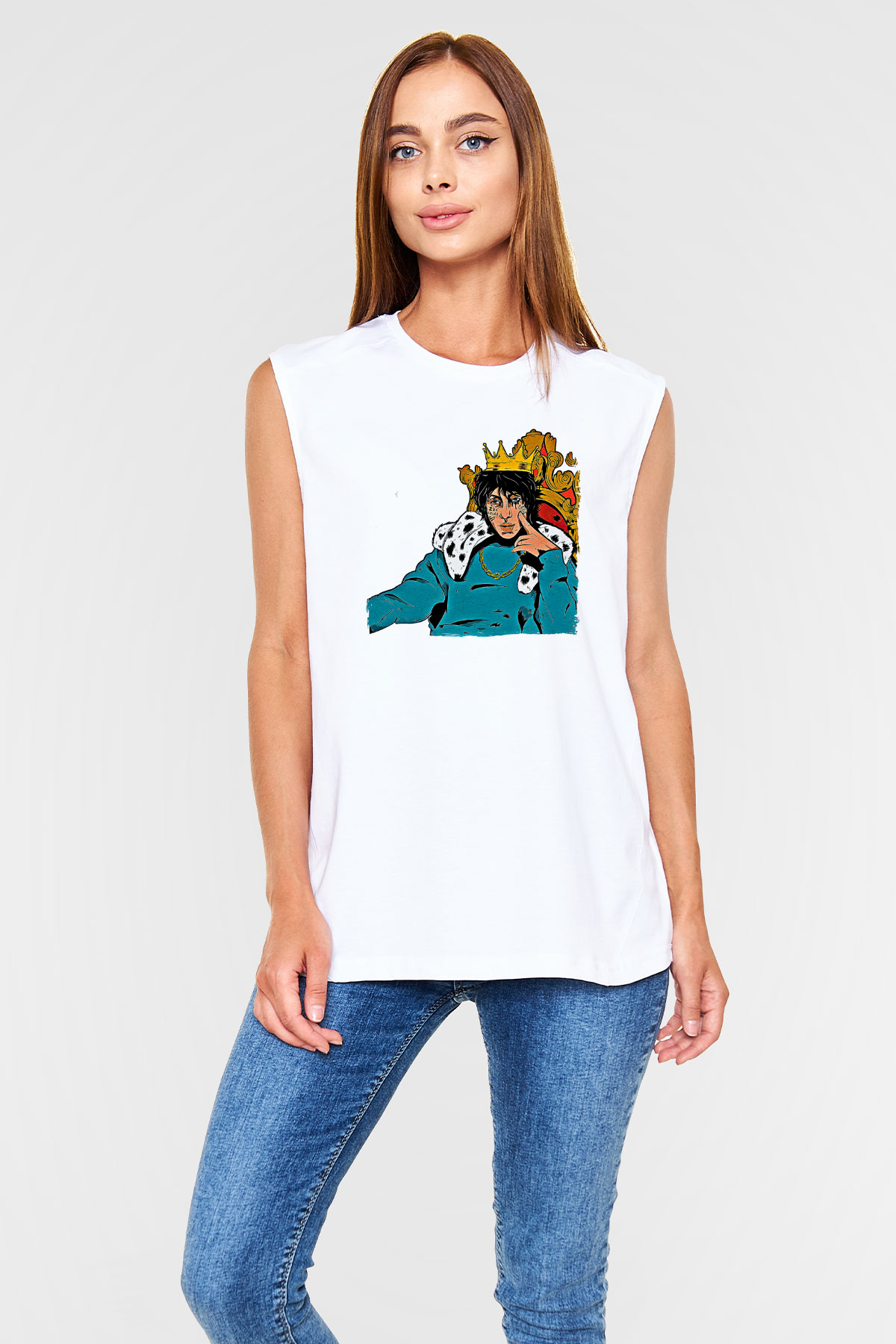 Lil Xan Baskılı Beyaz Unisex Kolsuz Tişört - Tshirt
