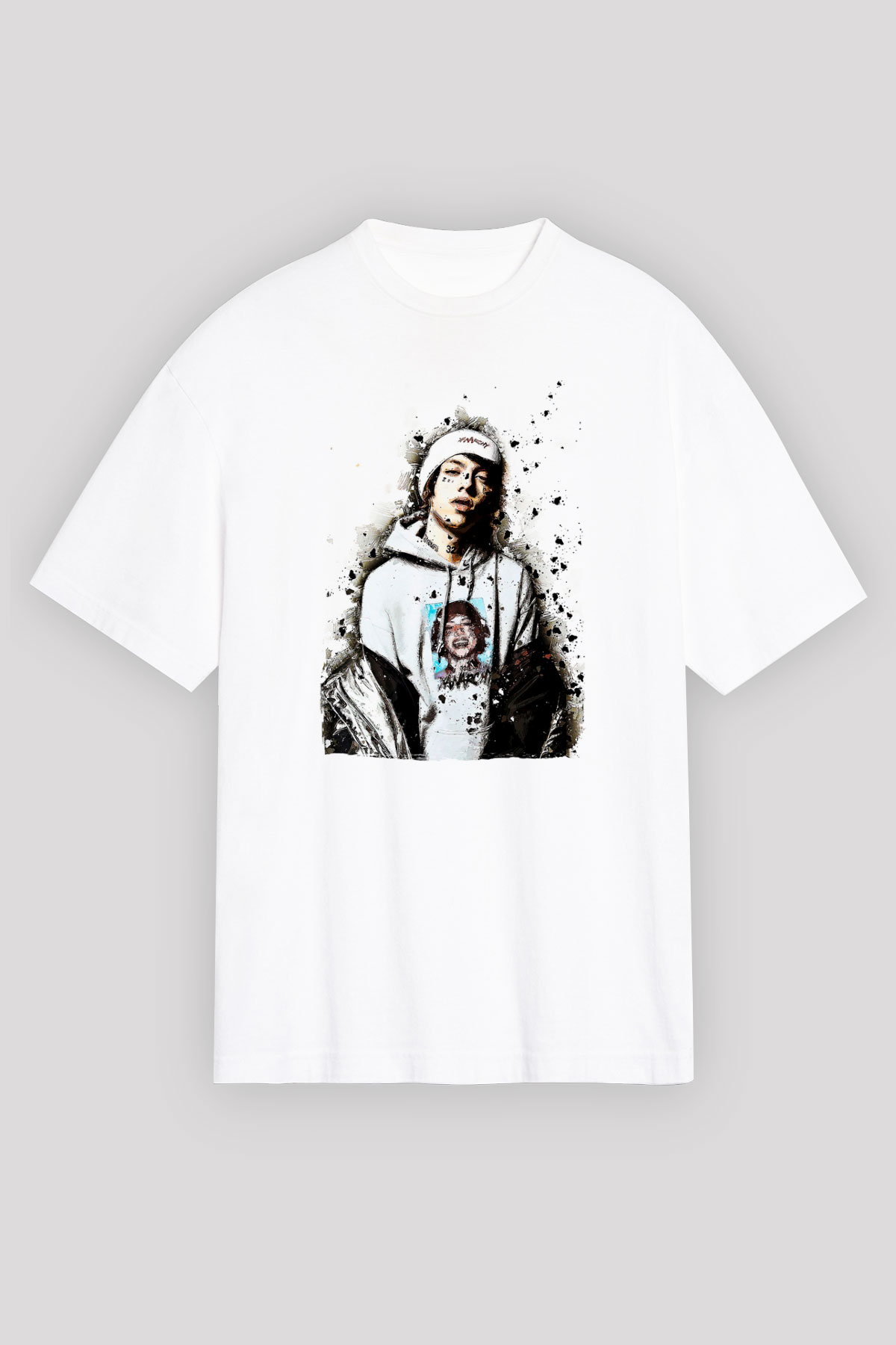 Lil Xan Baskılı Beyaz Unisex Oversize Tişört - Tshirt