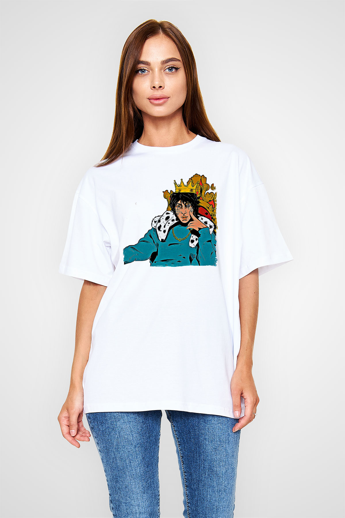 Lil Xan Baskılı Beyaz Unisex Oversize Tişört - Tshirt