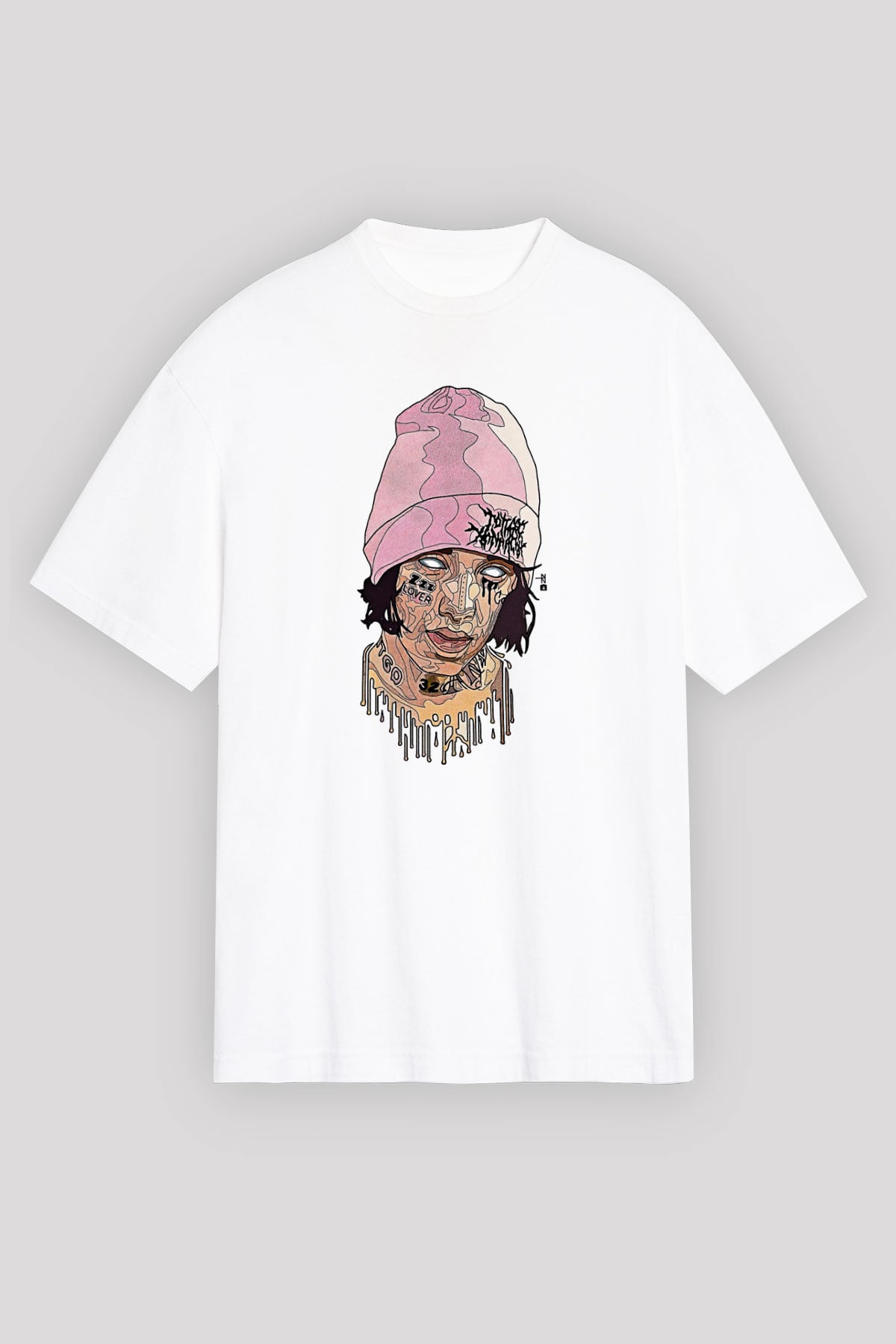 Lil Xan Baskılı Beyaz Unisex Oversize Tişört - Tshirt