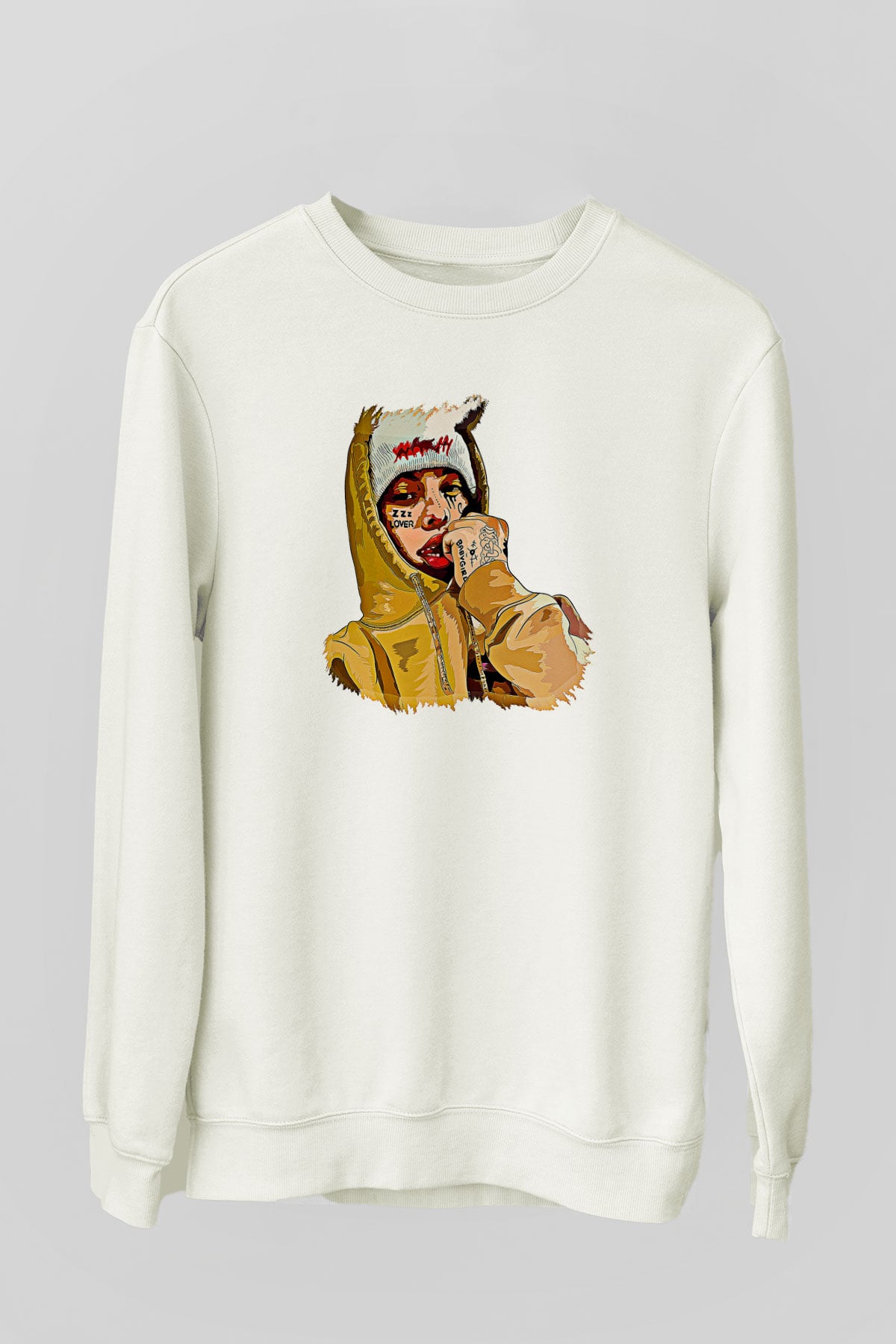 Lil Xan Baskılı Beyaz Unisex Sweatshirt