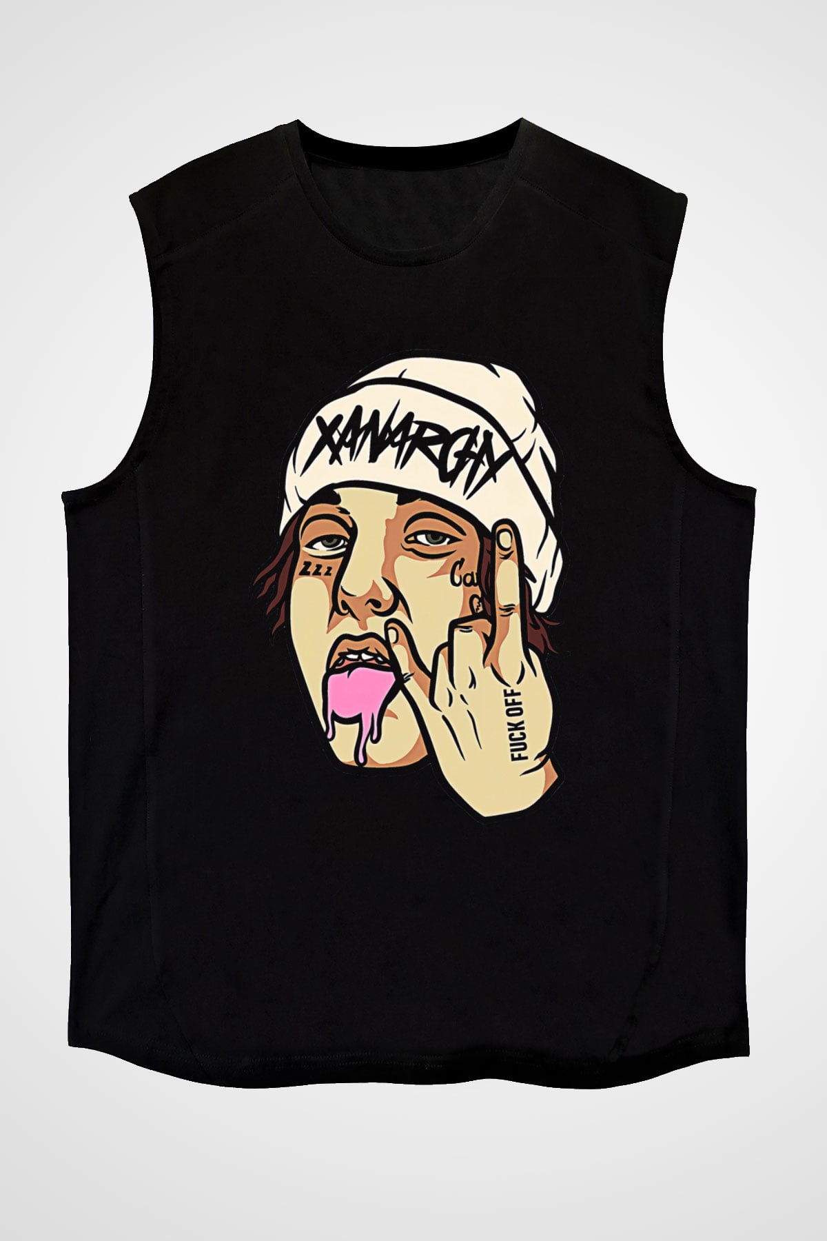 Lil Xan Baskılı Unisex Siyah Kolsuz Tişört - Tshirt