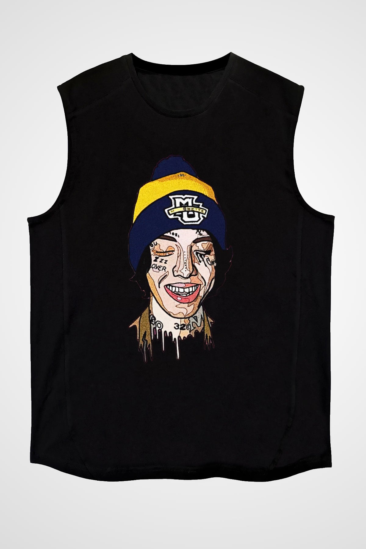 Lil Xan Baskılı Unisex Siyah Kolsuz Tişört - Tshirt