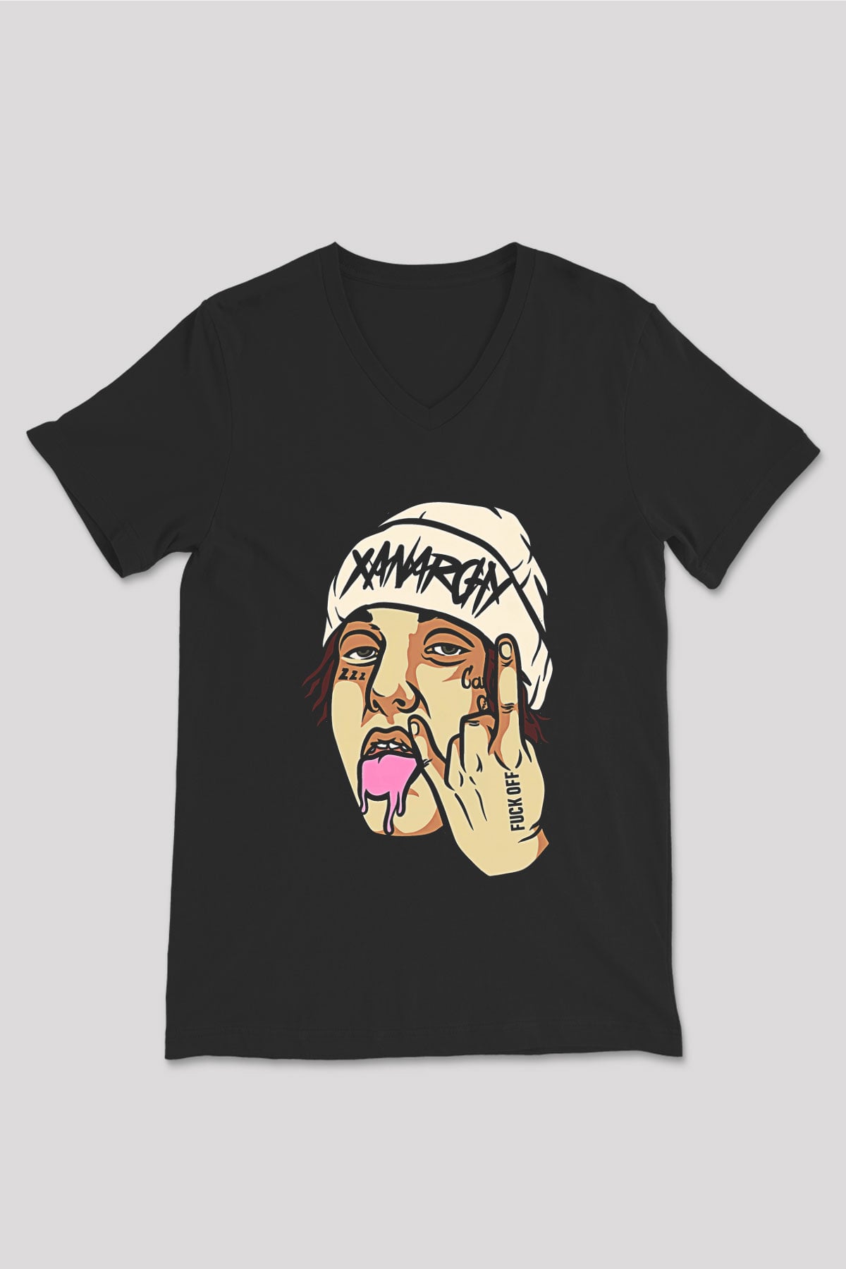 Lil Xan Baskılı Unisex Siyah V Yaka Tişört - Tshirt
