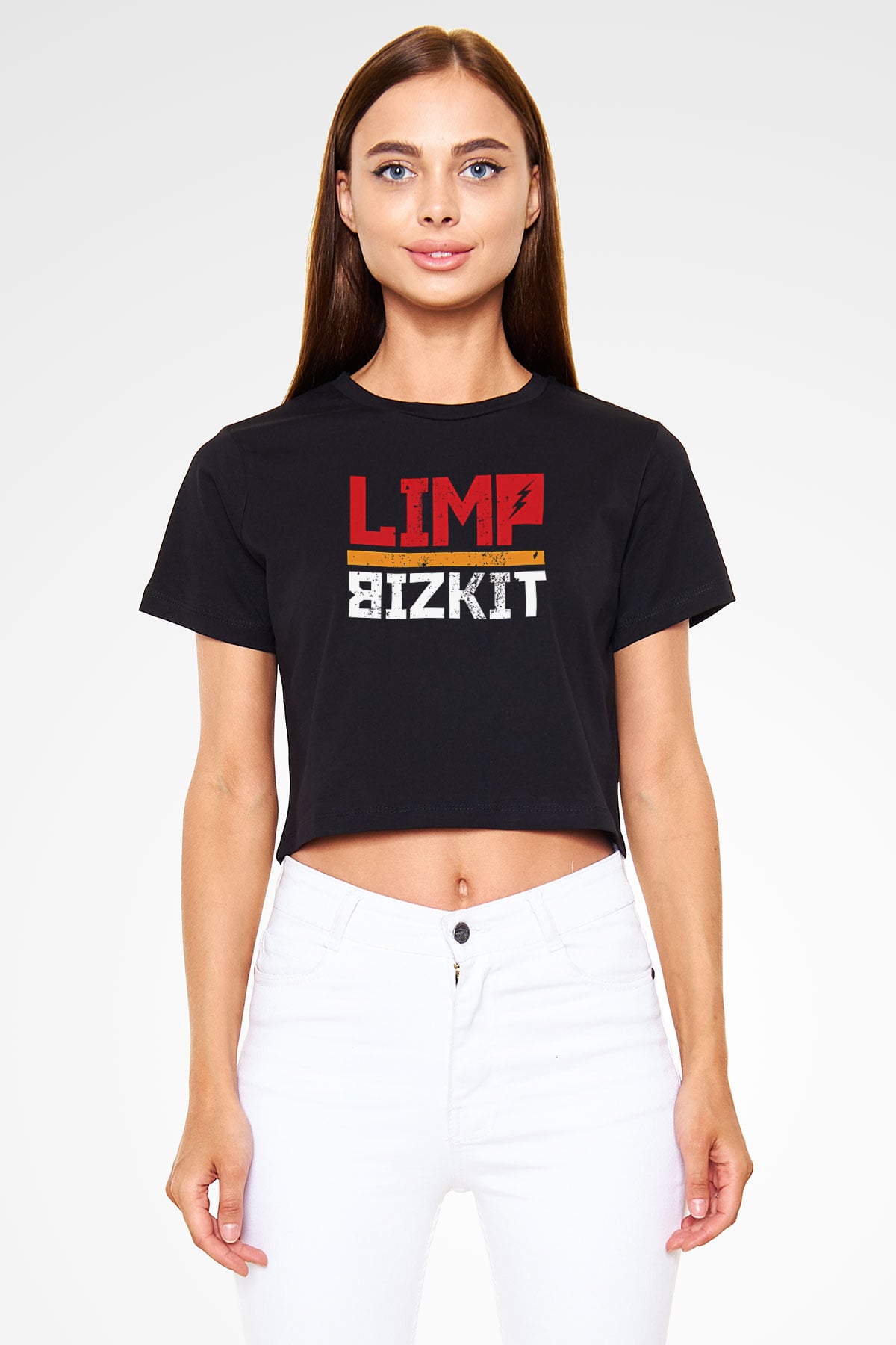 Limp Bizkit Baskılı Siyah Crop Top Kadın Tişört - Tshirt