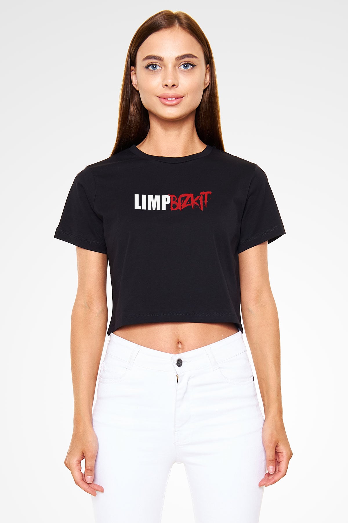 Limp Bizkit Baskılı Siyah Crop Top Kadın Tişört - Tshirt