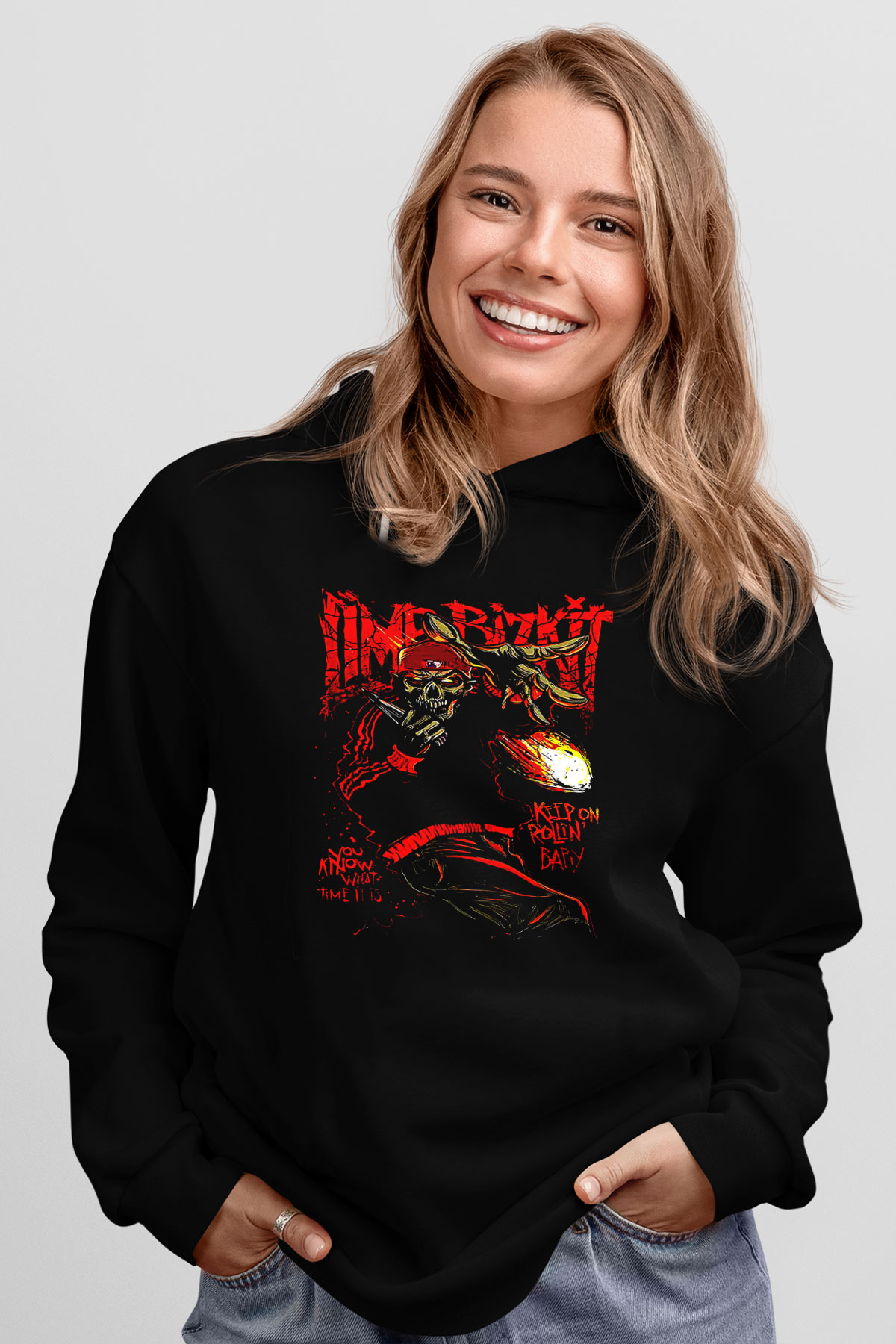 Limp Bizkit Baskılı Unisex Siyah Kapüşonlu Sweatshirt