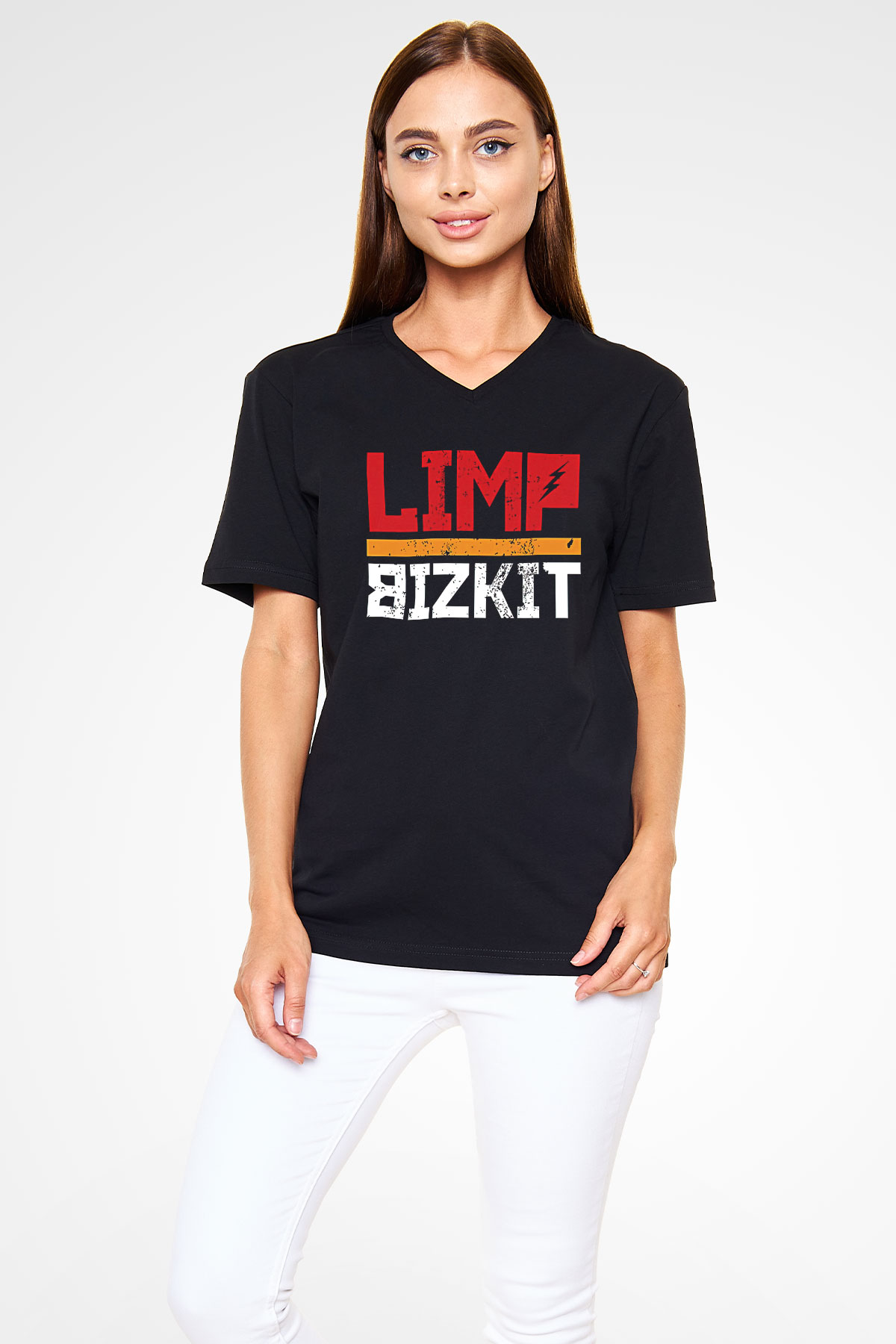 Limp Bizkit Baskılı Unisex Siyah V Yaka Tişört - Tshirt