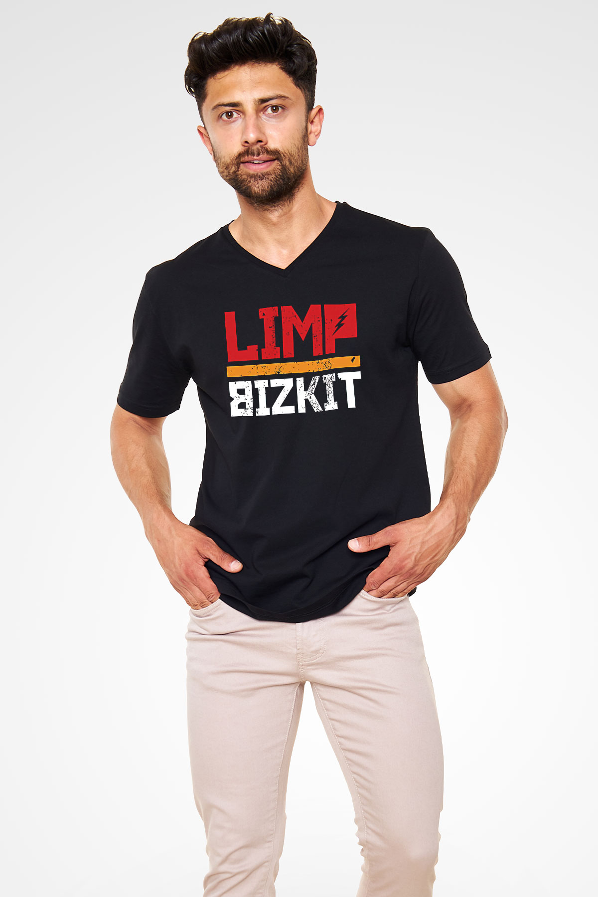 Limp Bizkit Baskılı Unisex Siyah V Yaka Tişört - Tshirt
