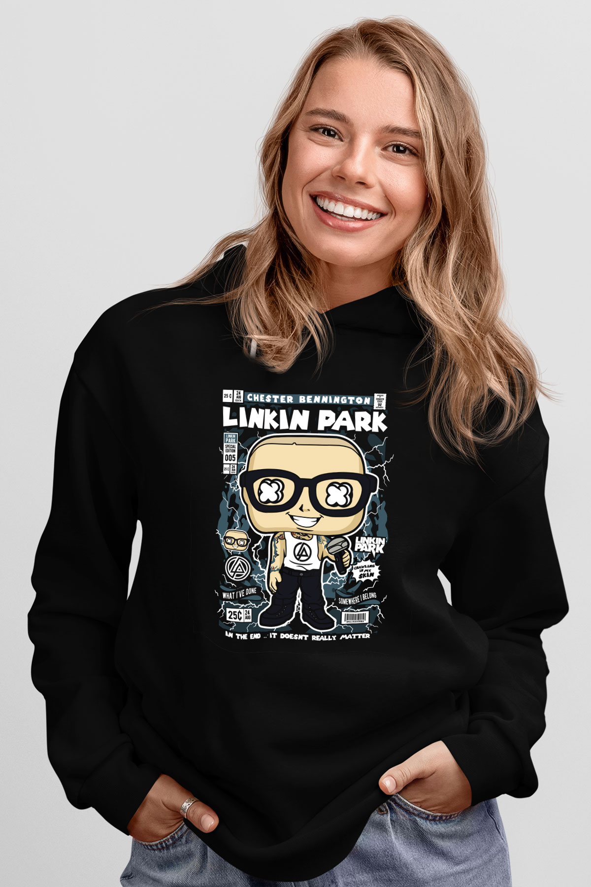 Linkin Park Baskılı Unisex Siyah Hoodie