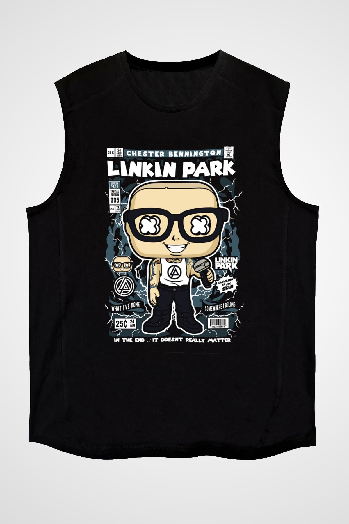Linkin Park Baskılı Unisex Siyah Kolsuz Tişört