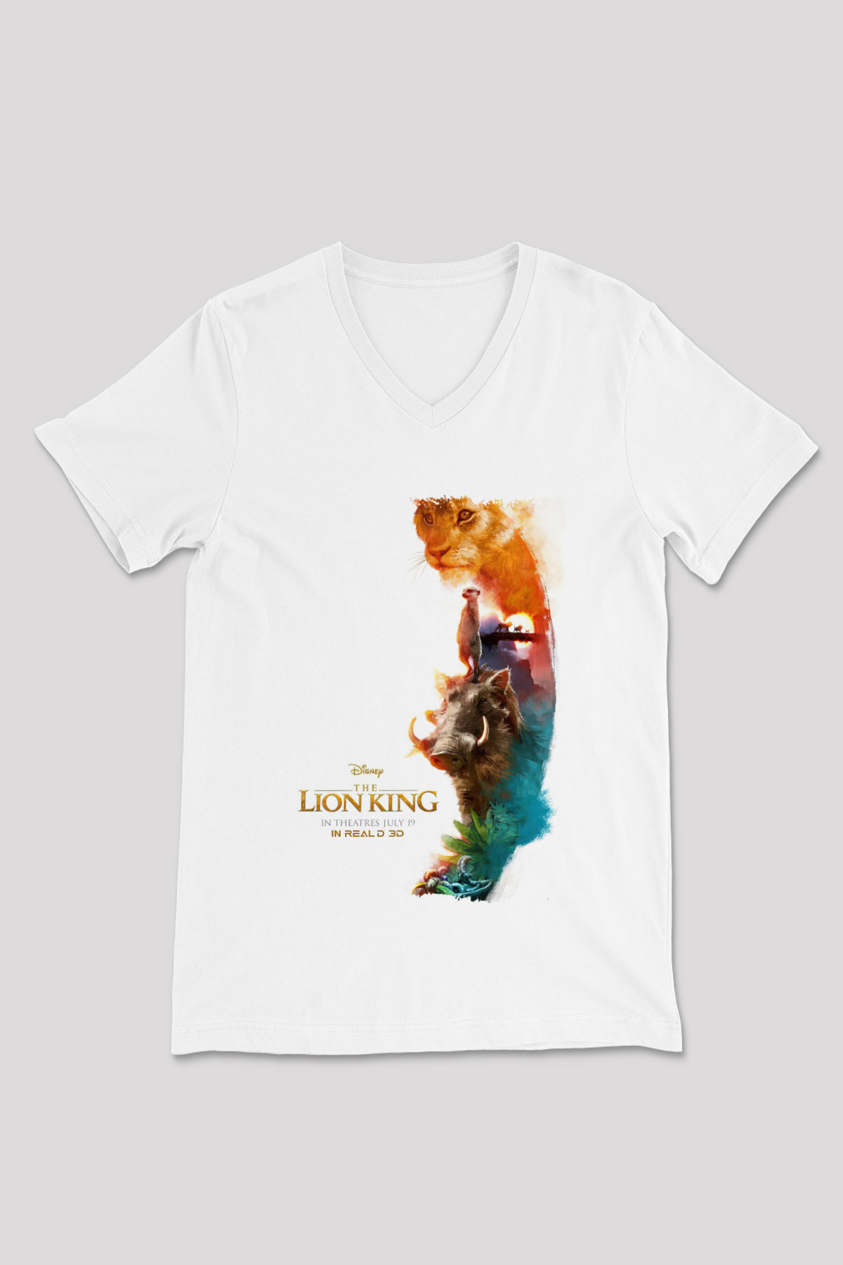 Lion King Beyaz Unisex V Yaka Tişört