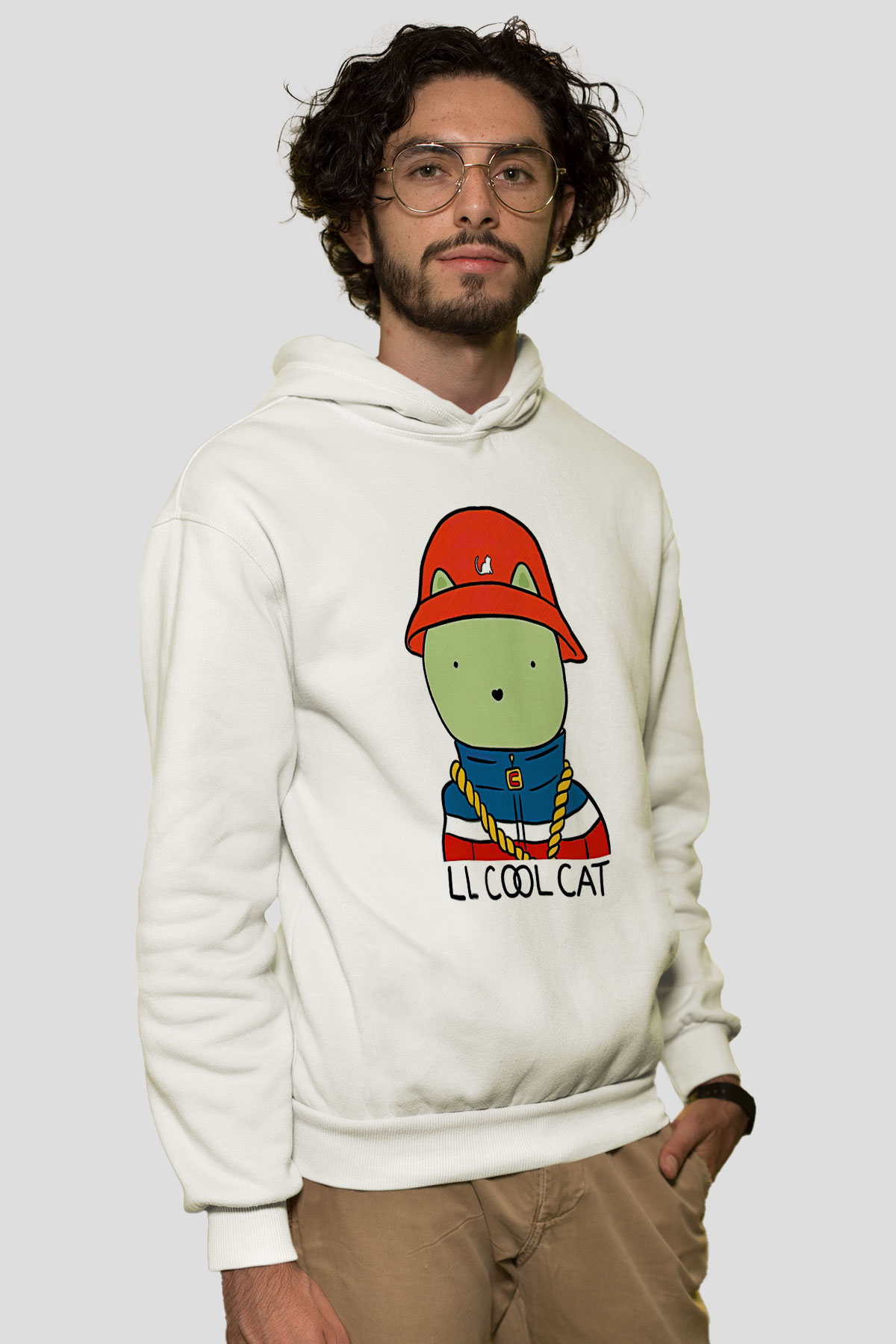 LL Cool J Baskılı Beyaz Unisex Kapüşonlu Sweatshirt