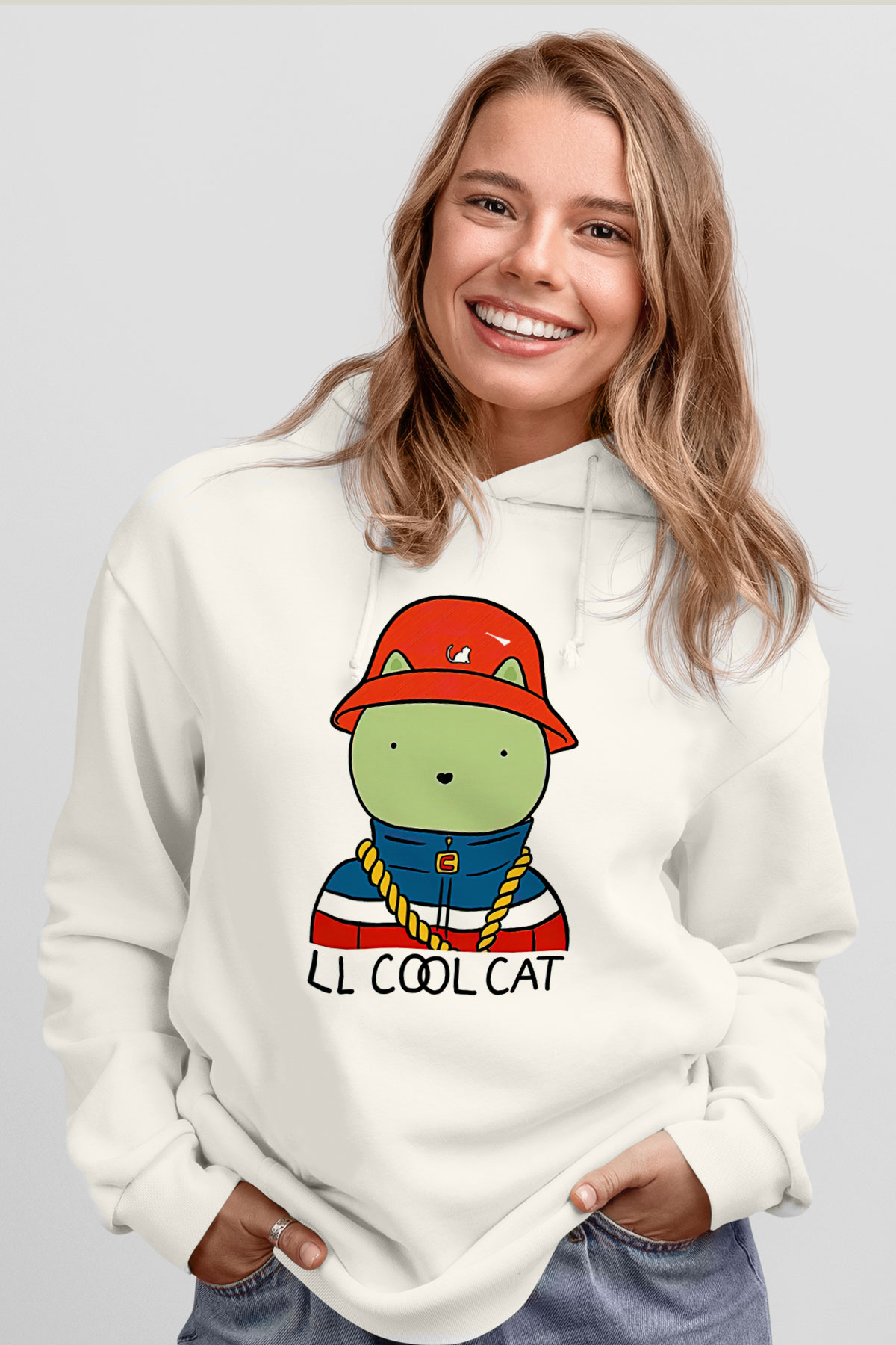 LL Cool J Baskılı Beyaz Unisex Kapüşonlu Sweatshirt