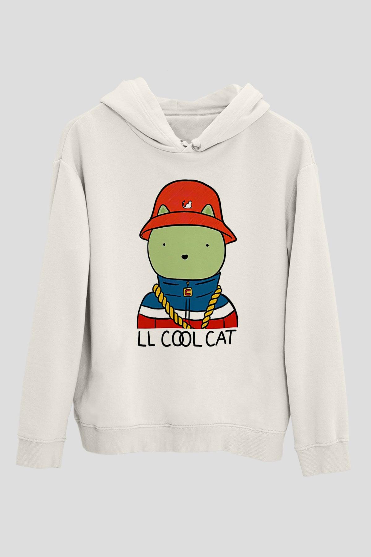 LL Cool J Baskılı Beyaz Unisex Kapüşonlu Sweatshirt