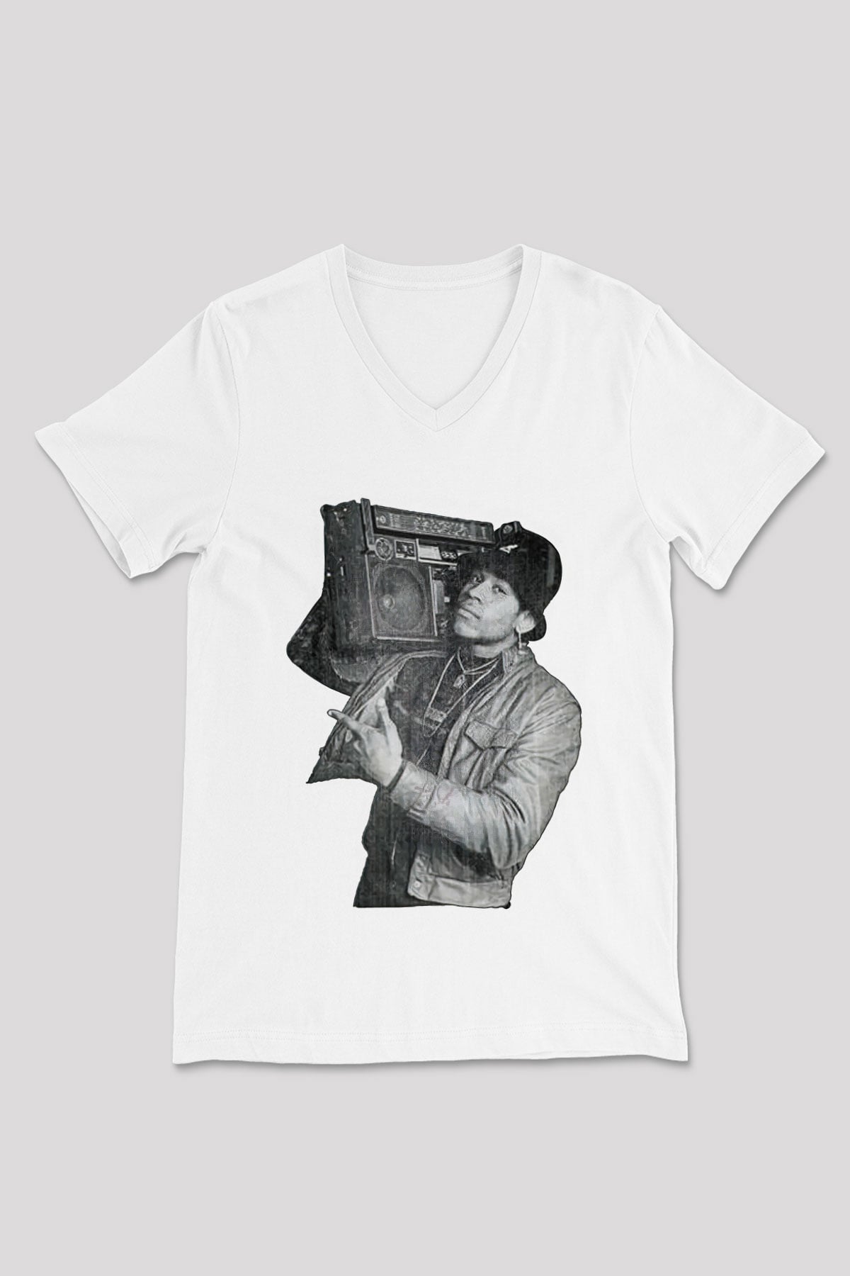 LL Cool J Baskılı Beyaz Unisex V Yaka Tişört - Tshirt