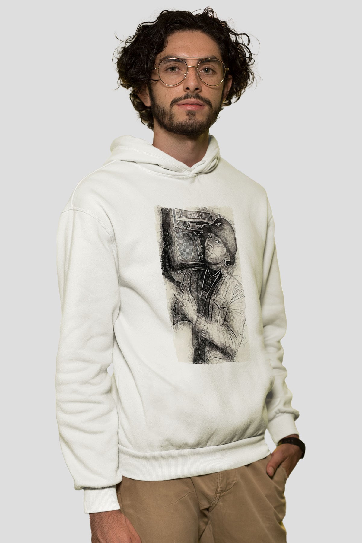 LL Cool J Beyaz Unisex Kapüşonlu Sweatshirt