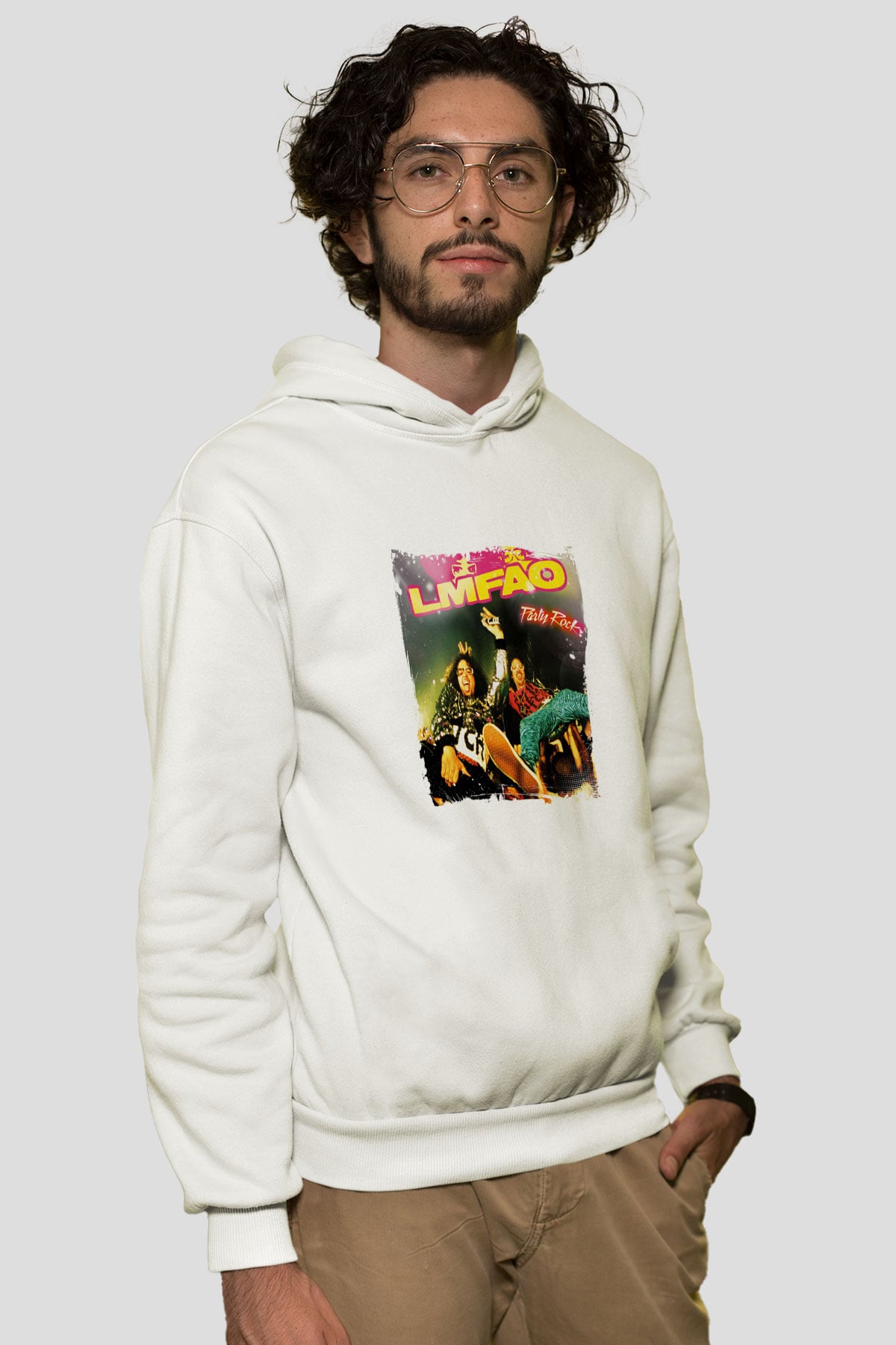 LMFAO Baskılı Unisex Beyaz Kapüşonlu Sweatshirt
