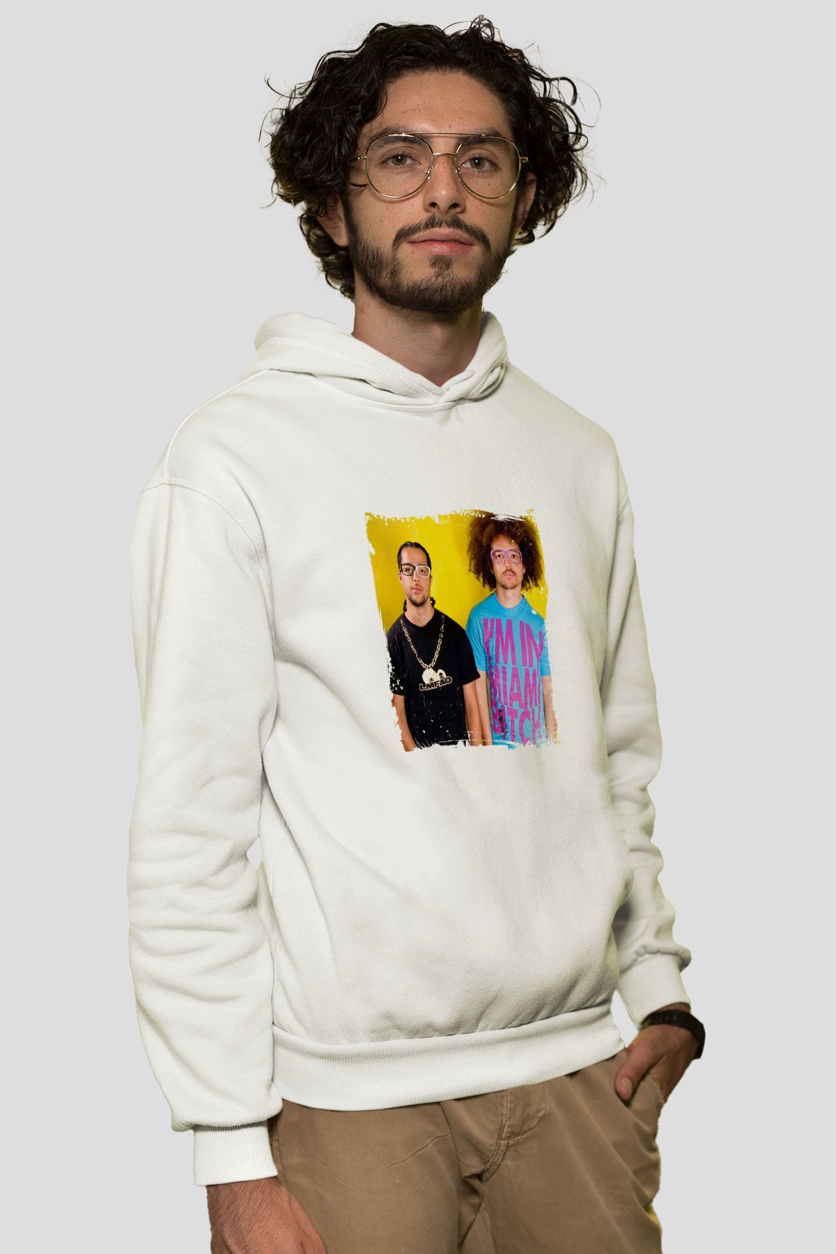 LMFAO Baskılı Unisex Beyaz Kapüşonlu Sweatshirt