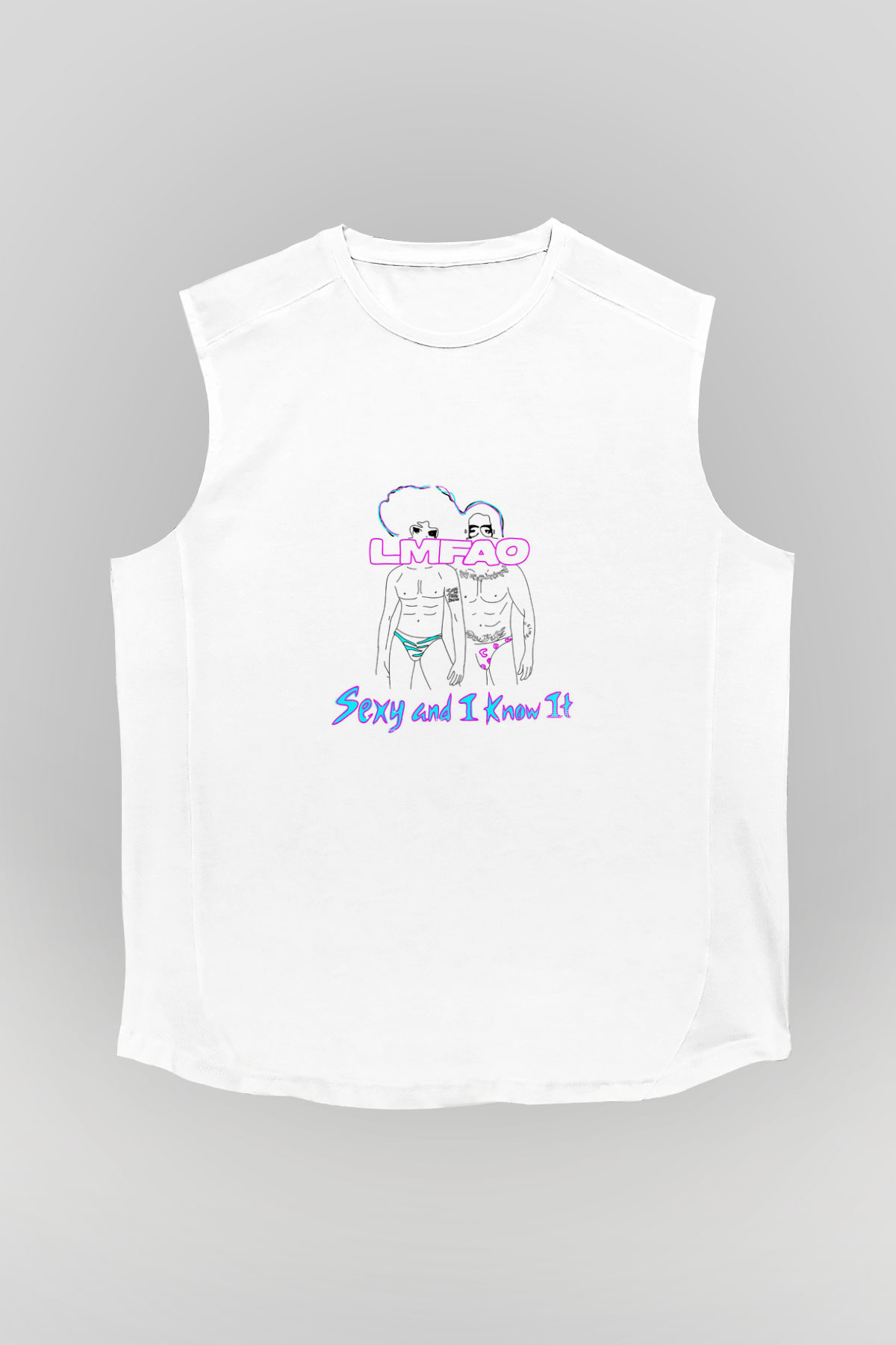 LMFAO Baskılı Unisex Beyaz Kolsuz Tişört