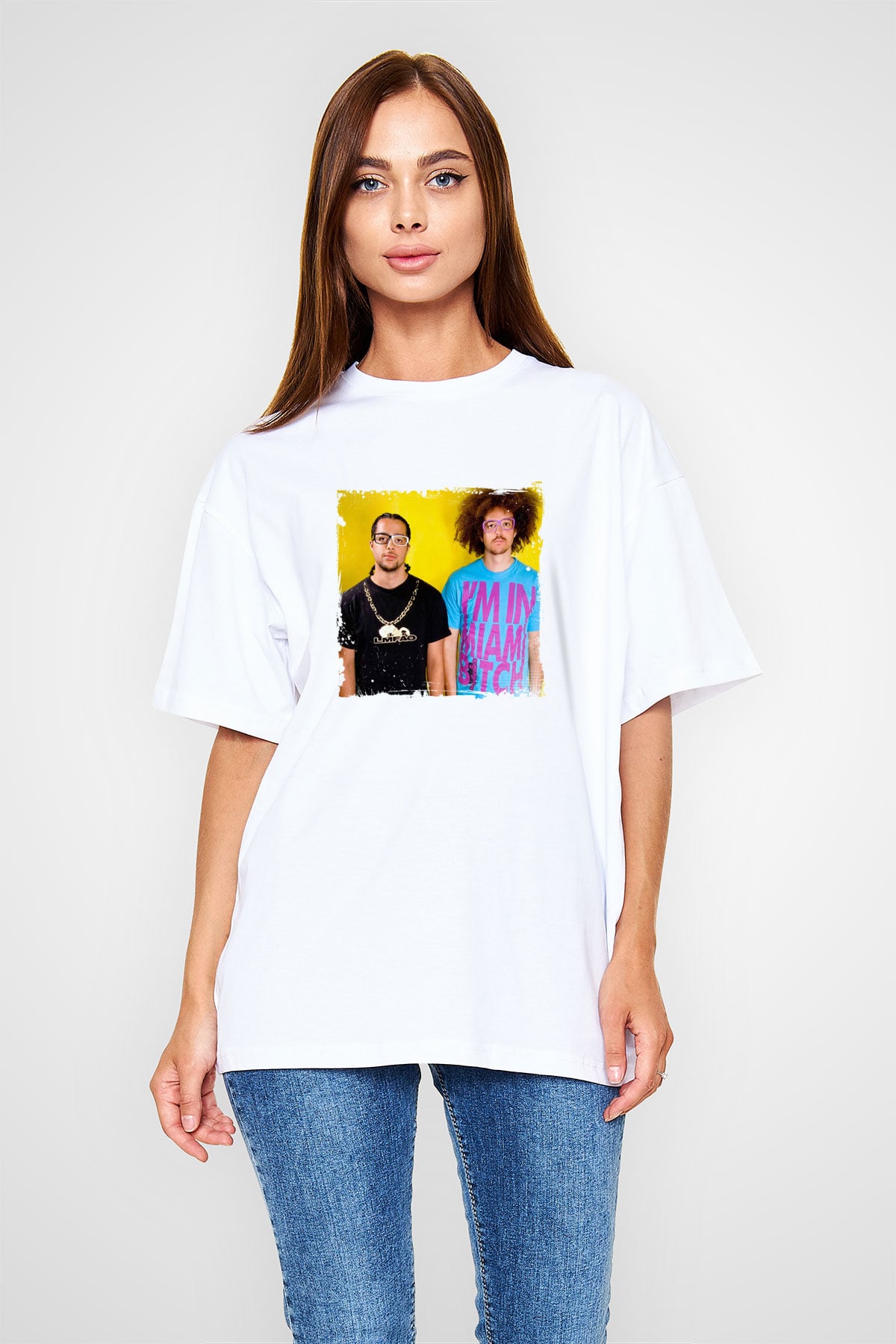 LMFAO Baskılı Unisex Beyaz Tişört
