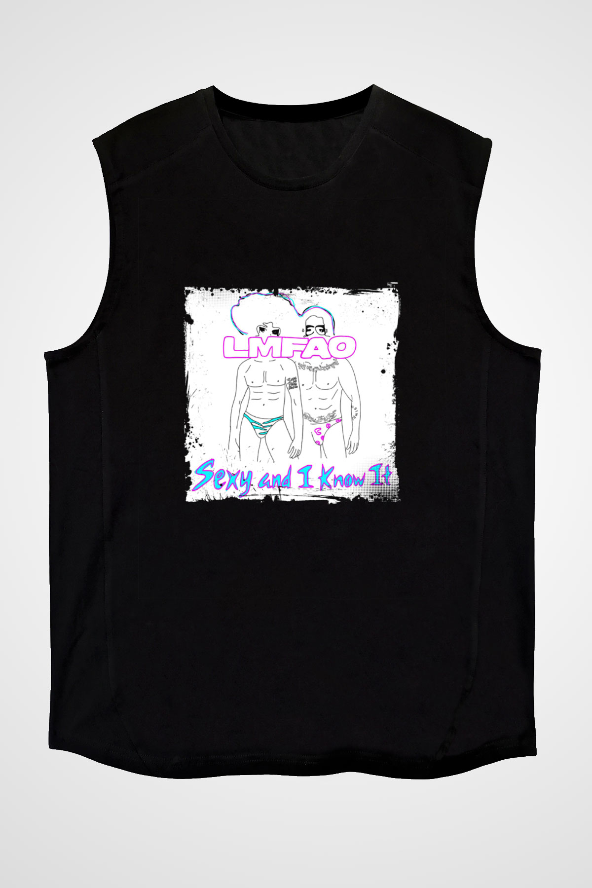 LMFAO Baskılı Unisex Siyah Kolsuz Tişört