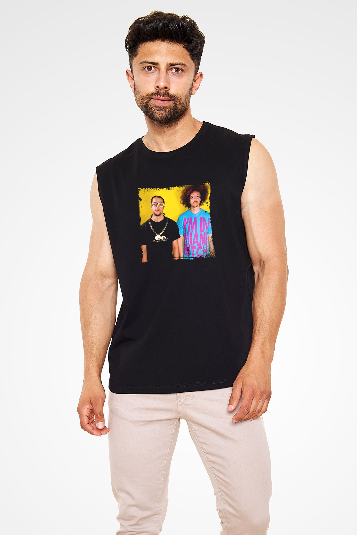 LMFAO Baskılı Unisex Siyah Kolsuz Tişört