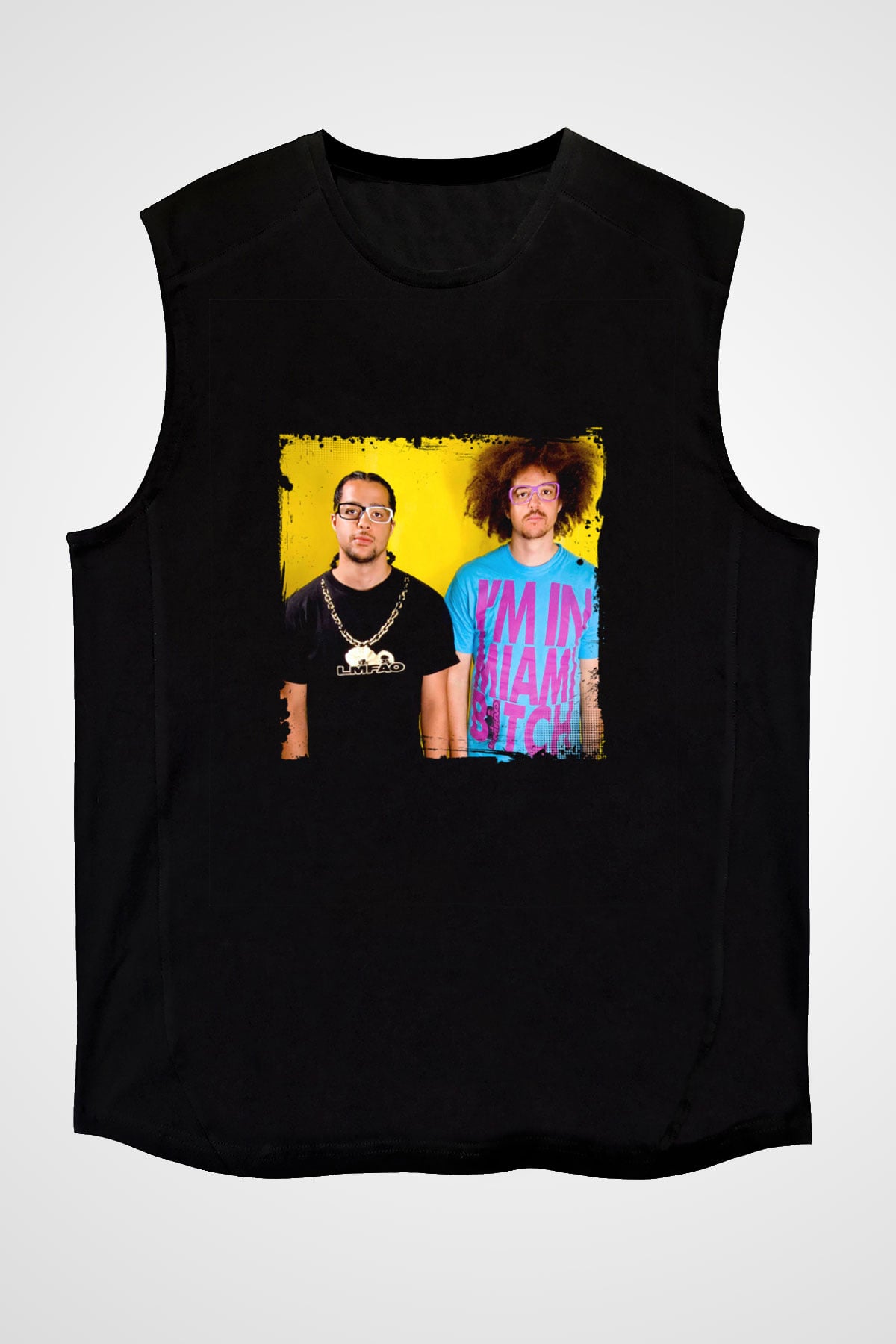 LMFAO Baskılı Unisex Siyah Kolsuz Tişört