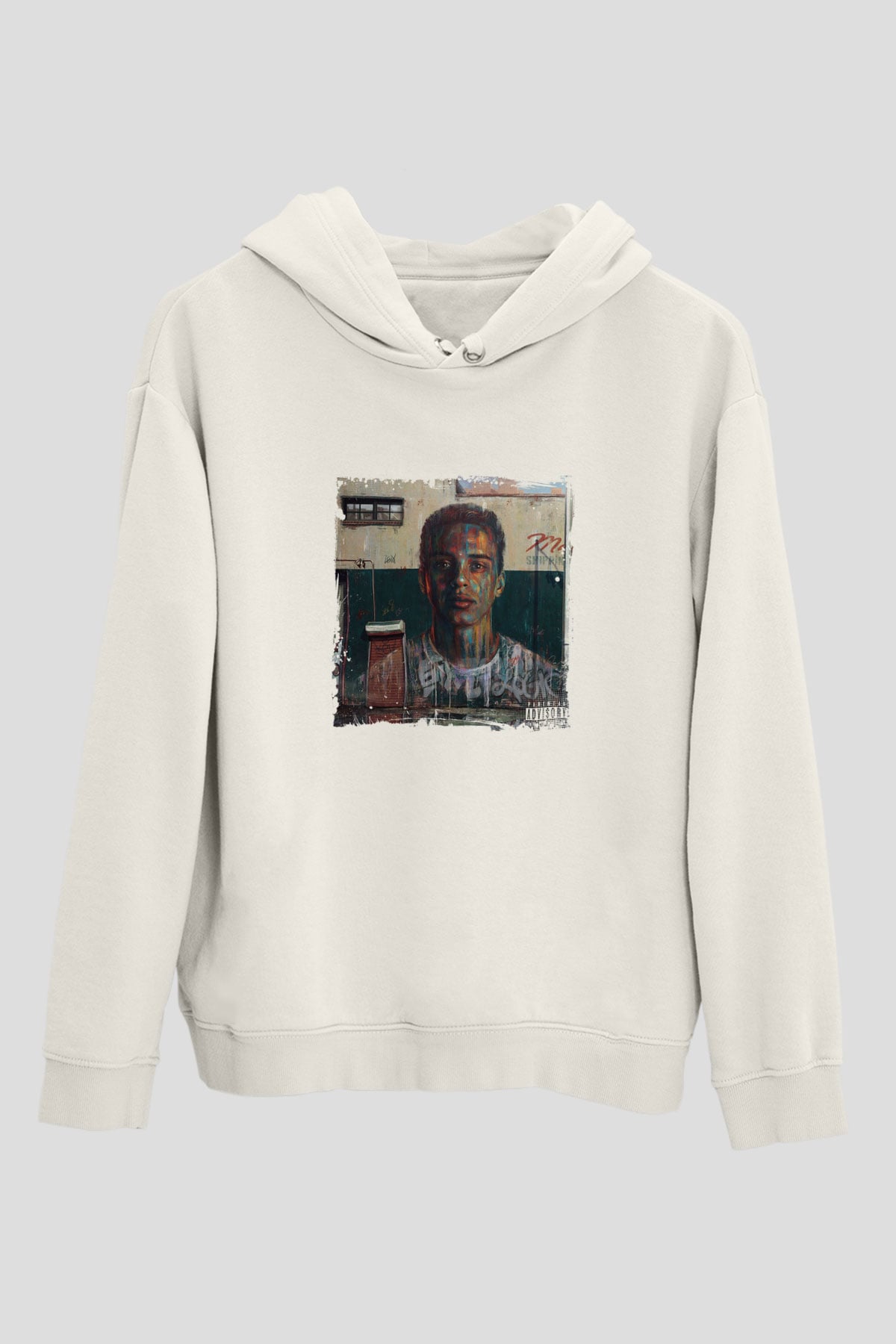 Logic Baskılı Unisex Beyaz Kapüşonlu Sweatshirt
