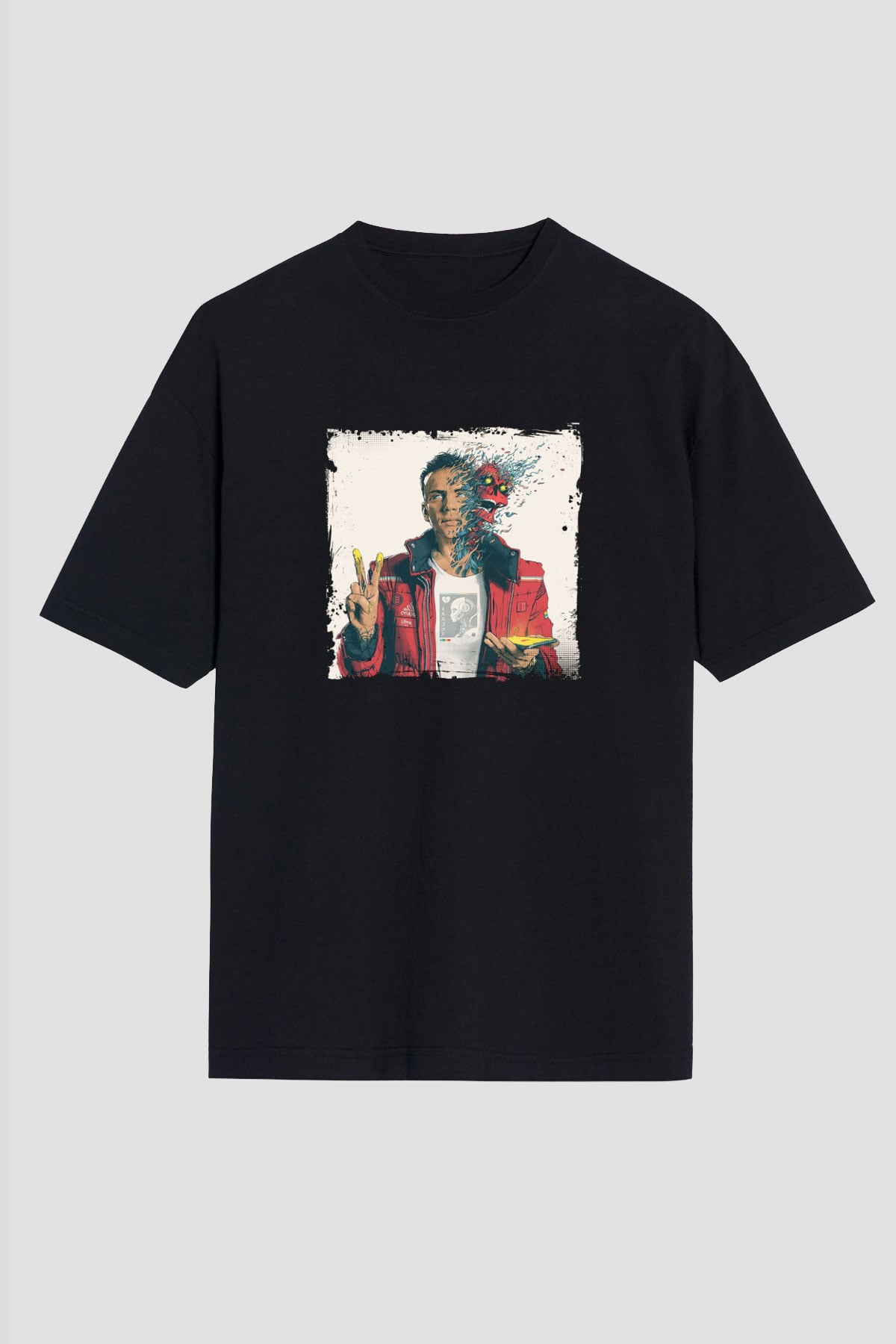 Logic Baskılı Unisex Oversize Siyah Tişört