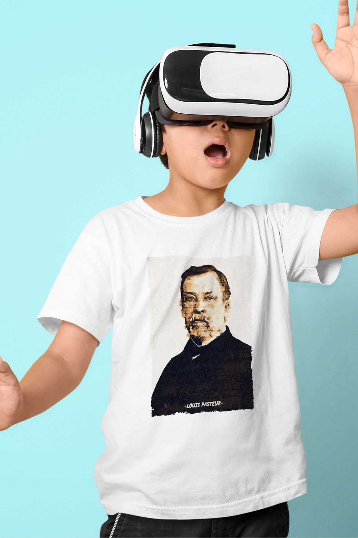 Louis Pasteur Baskılı Unisex Beyaz Çocuk Tişörtü - Tshirt