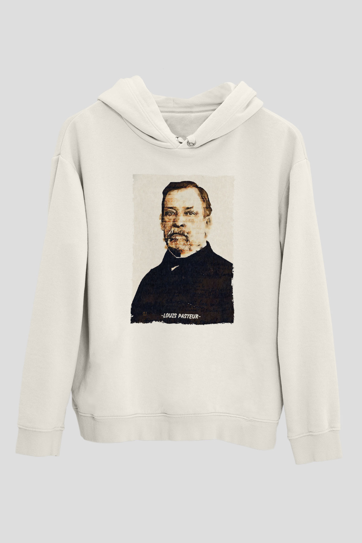 Louis Pasteur Baskılı Unisex Ekru Hoodie
