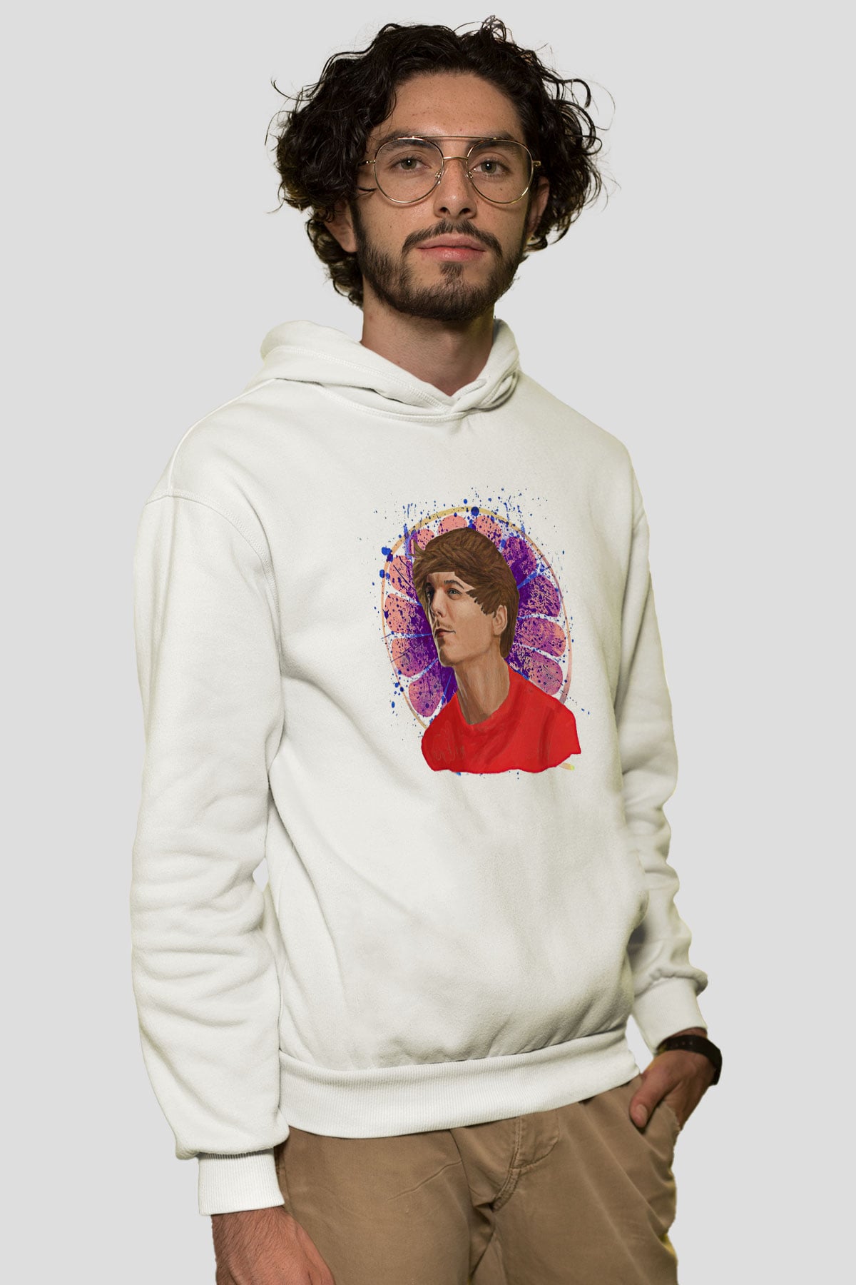 Louis Tomlinson Baskılı Beyaz Unisex Kapüşonlu Sweatshirt