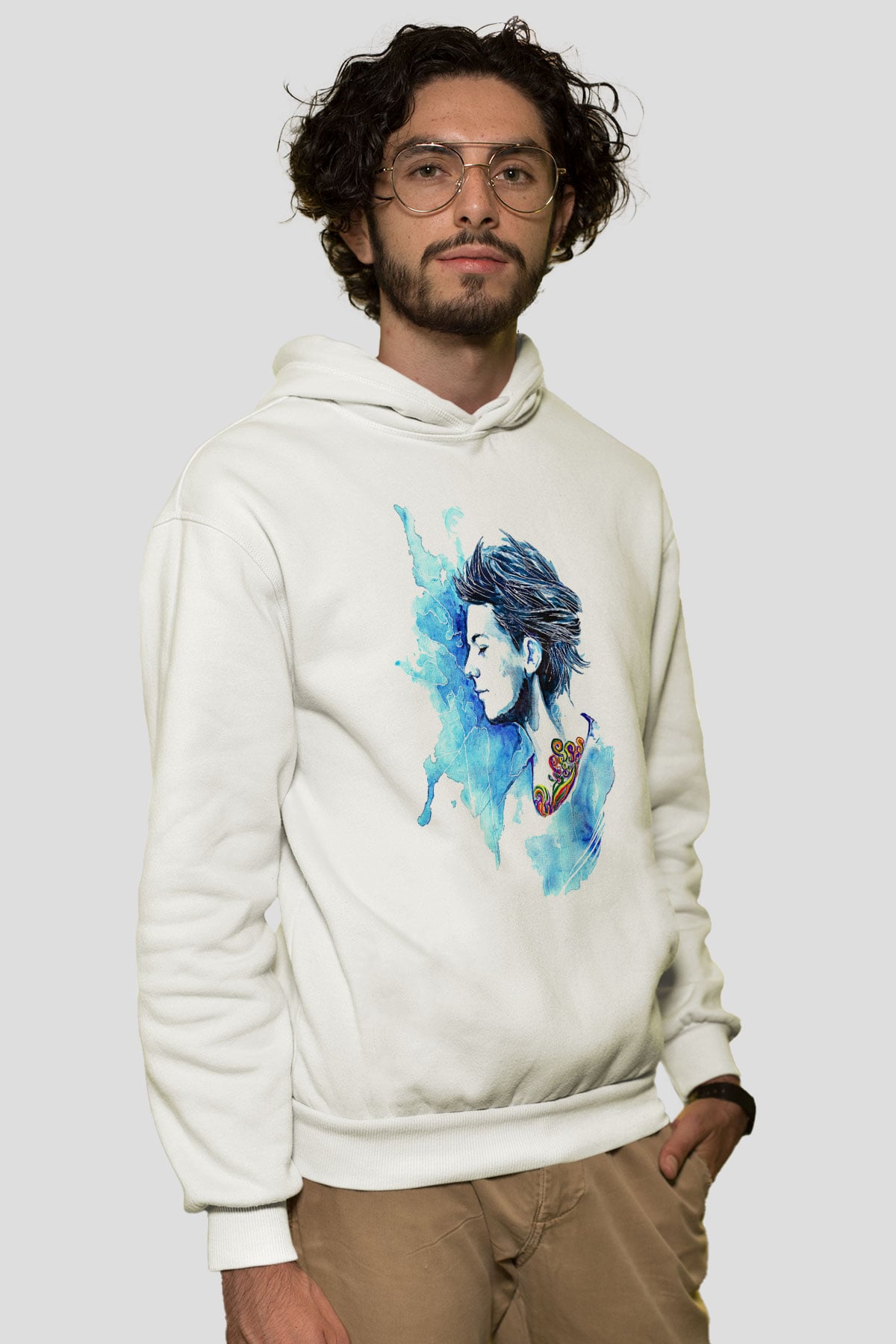 Louis Tomlinson Baskılı Beyaz Unisex Kapüşonlu Sweatshirt