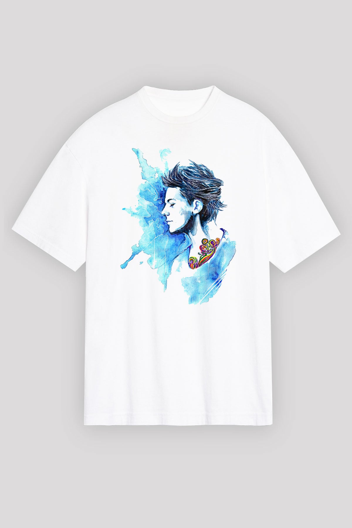 Louis Tomlinson Baskılı Beyaz Unisex Oversize Tişört - Tshirt