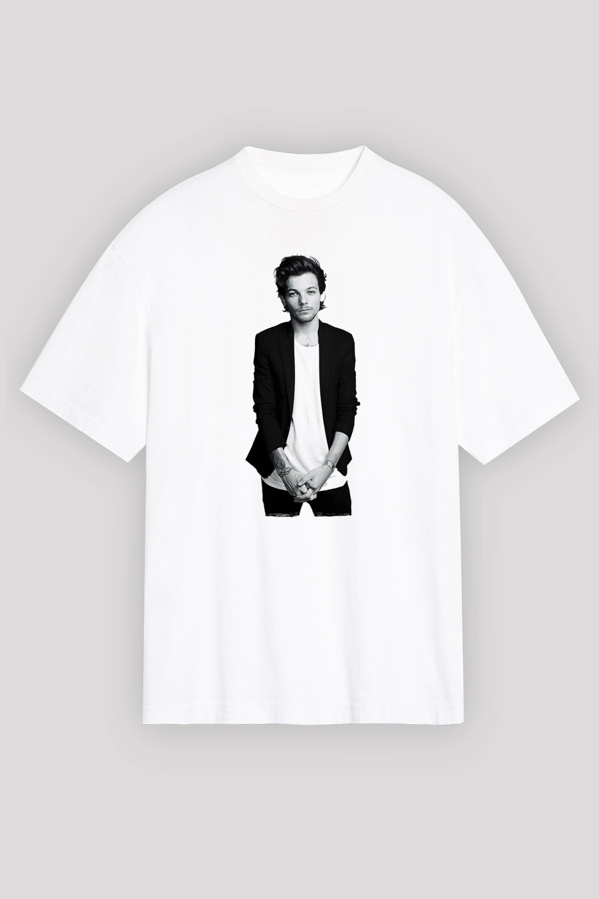 Louis Tomlinson Baskılı Beyaz Unisex Oversize Tişört - Tshirt