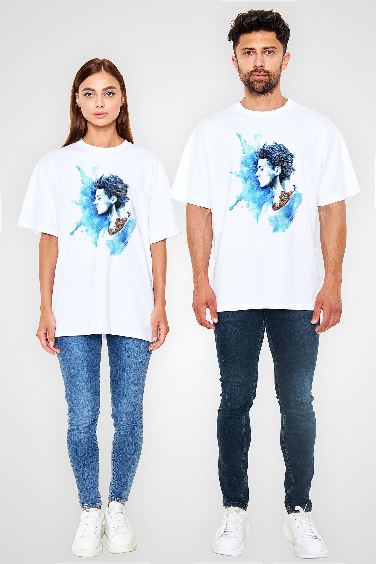 Louis Tomlinson Baskılı Beyaz Unisex Oversize Tişört - Tshirt
