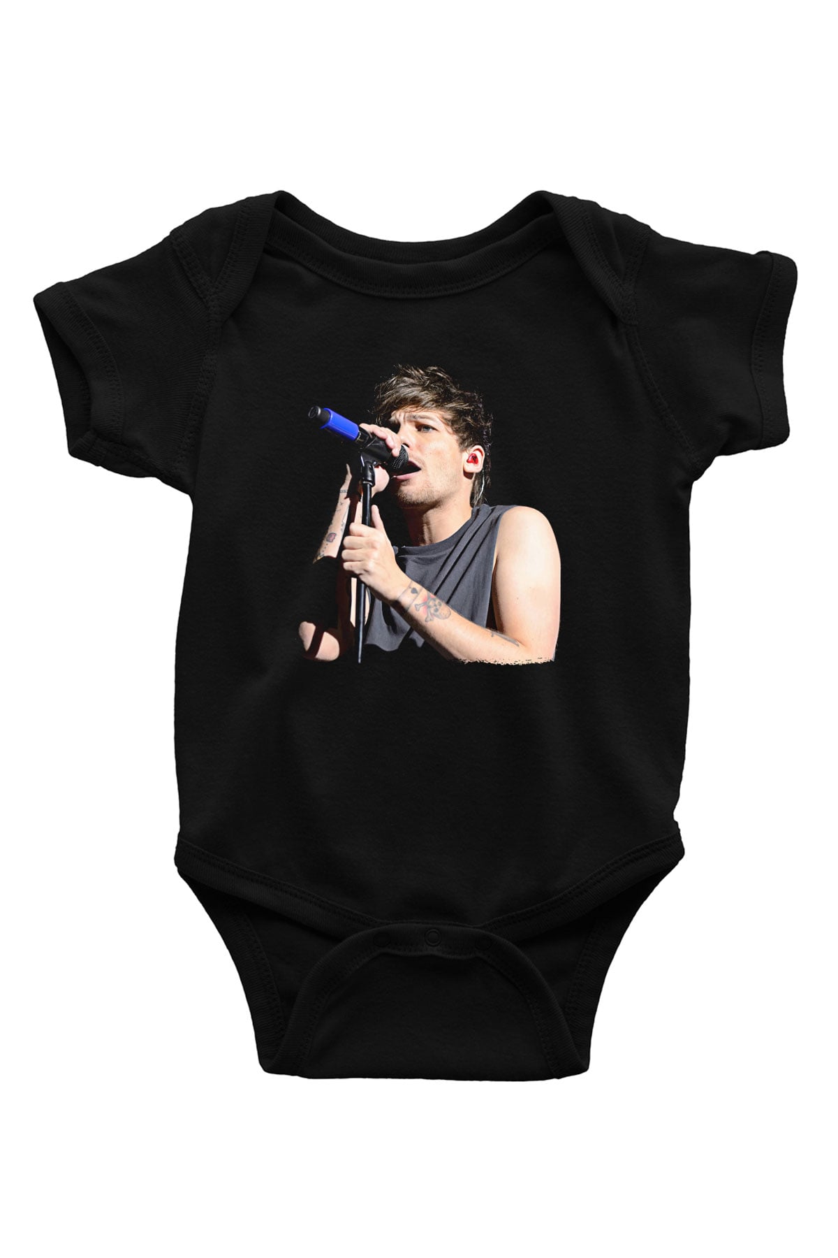 Louis Tomlinson Baskılı Unisex Siyah Bebek Body - Zıbın