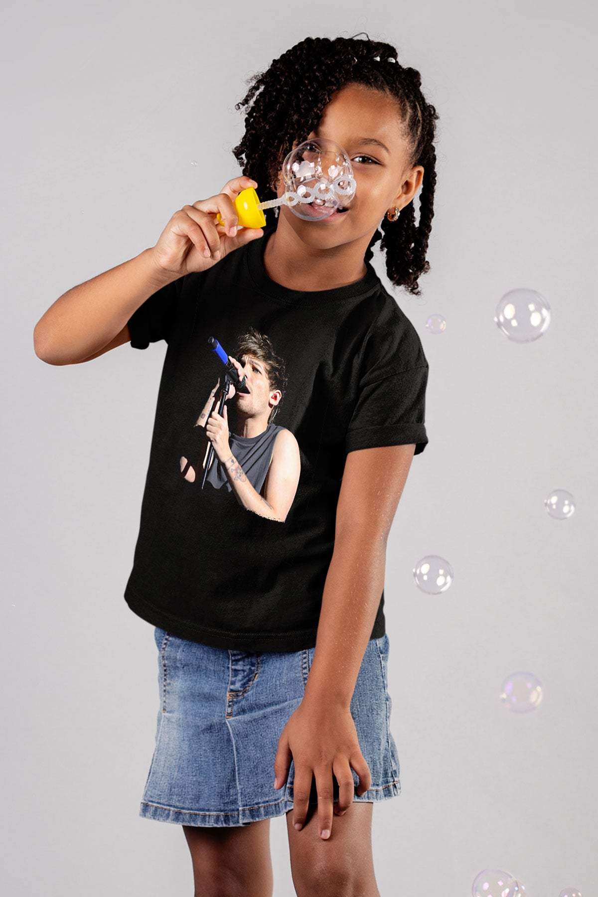 Louis Tomlinson Baskılı Unisex Siyah Çocuk Tişört - Tshirt